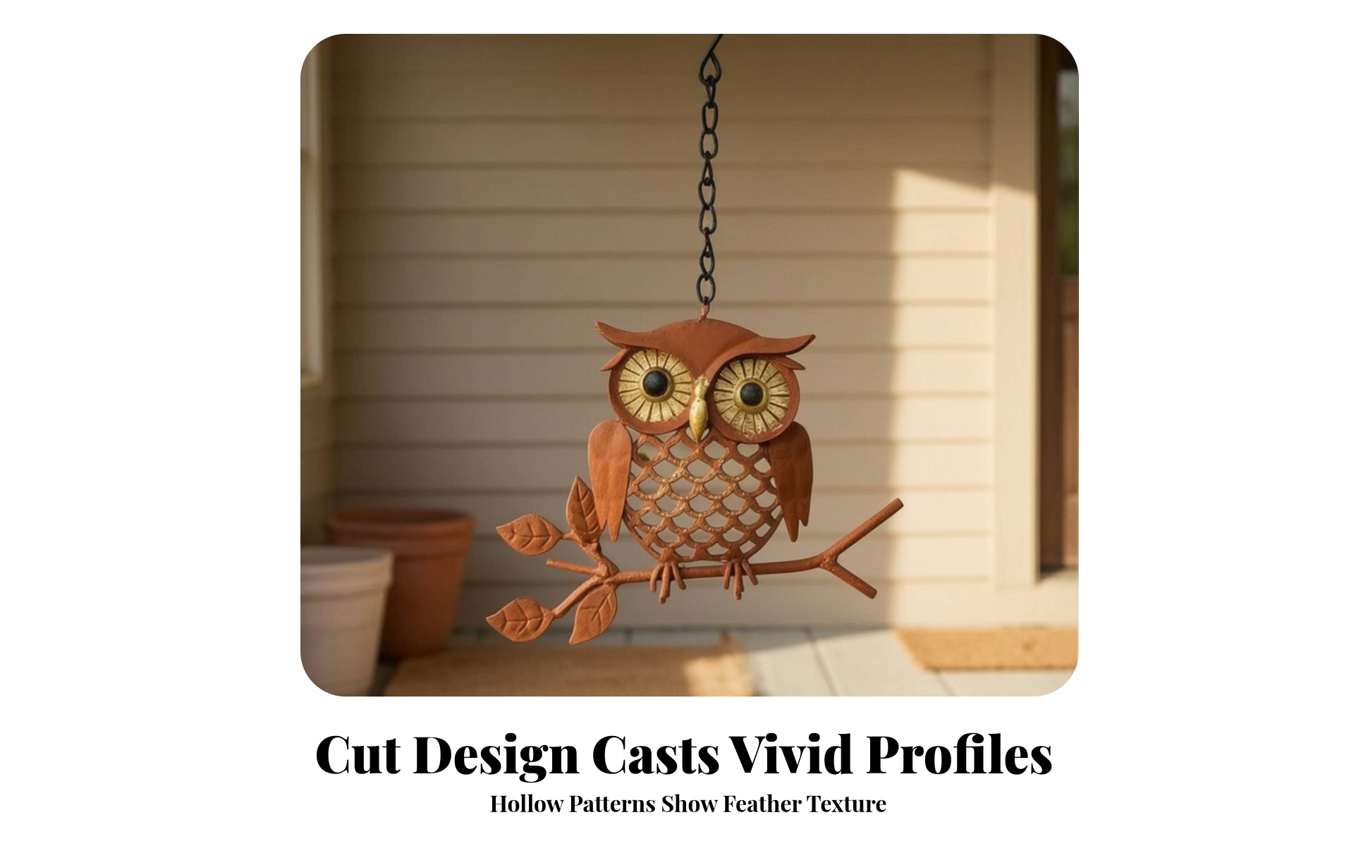 Metal Owl Sculpture Rust-Resistant Hanging Garden Ornament Rustic for Courtyard