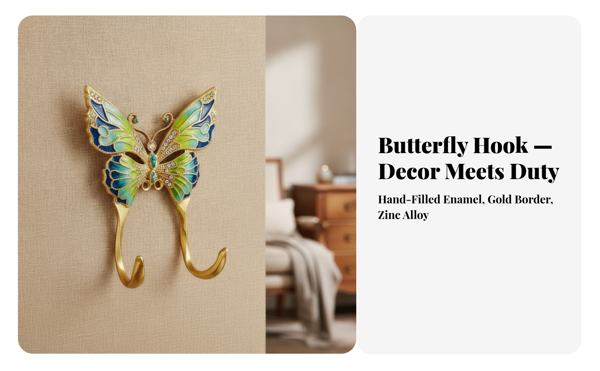Butterfly Wall Hook Gold-Tone Butterfly Wall Hanger Elegant for Entryway, Closet