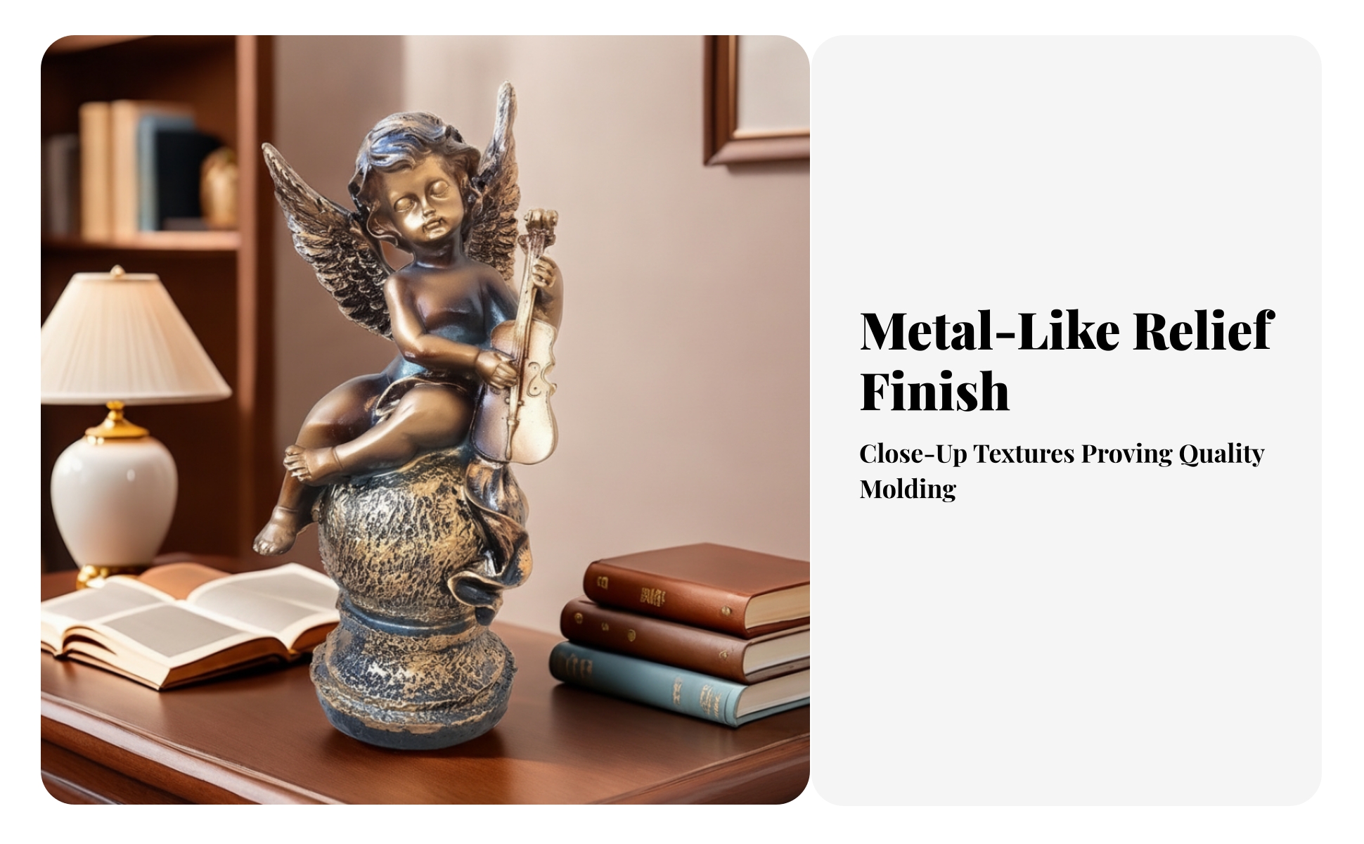 Resin Angel Figurine with Metallic-lookLook Surface Freestanding