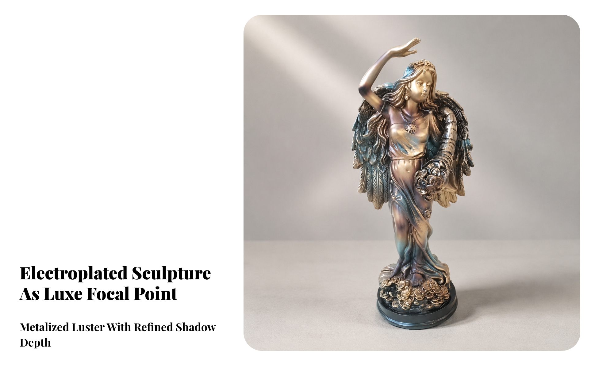 Resin Angel Figurine with Metallic-lookLook Surface Freestanding