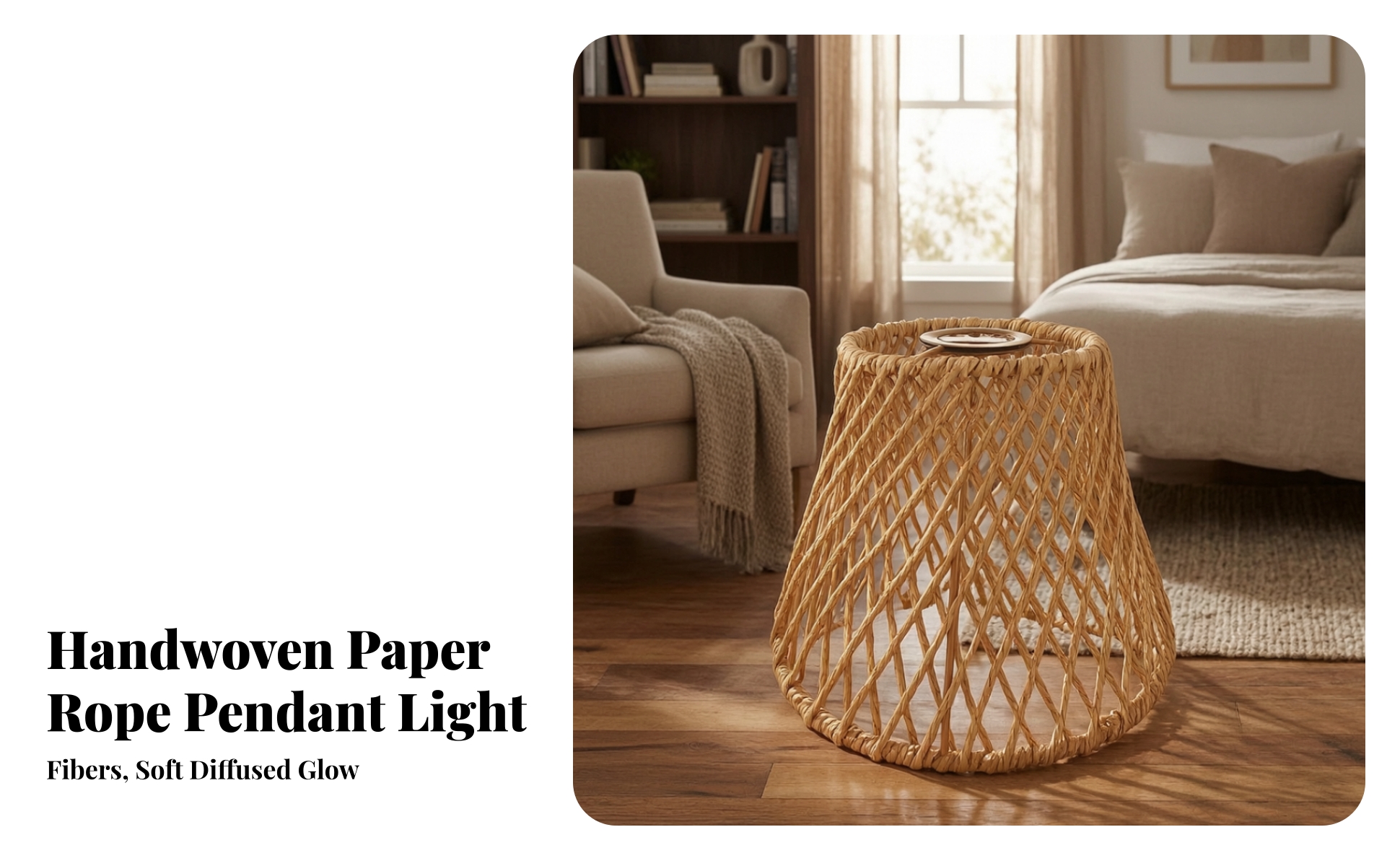 Woven Paper Rope Lamp Shade Handwoven Pendant Lamp Shade Natural for Dining Room