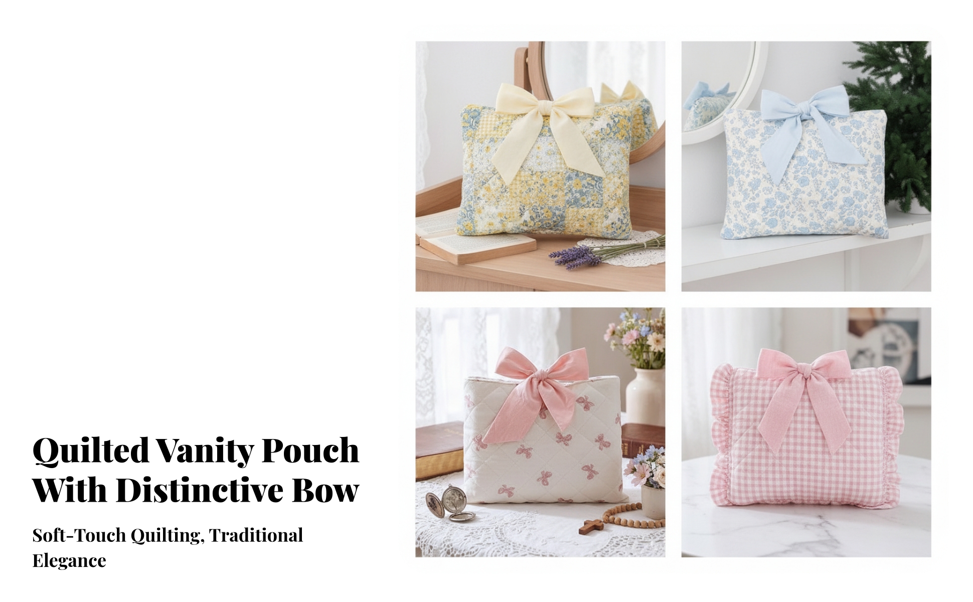 Quilted Cosmetic Bag Portable Cotton Toiletry Pouch Travel for Vanity, Travelers