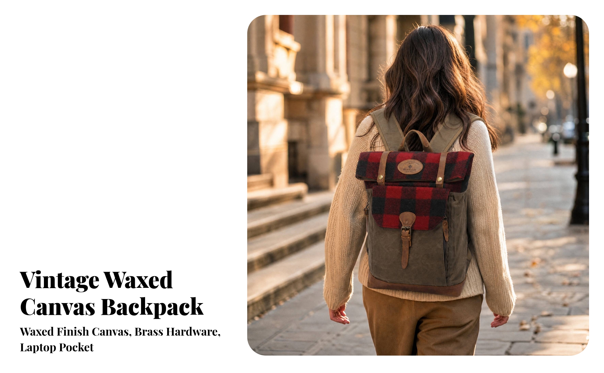 Canvas Backpack with Leather Trim Long-Lasting Canvas Backpack Comfortable