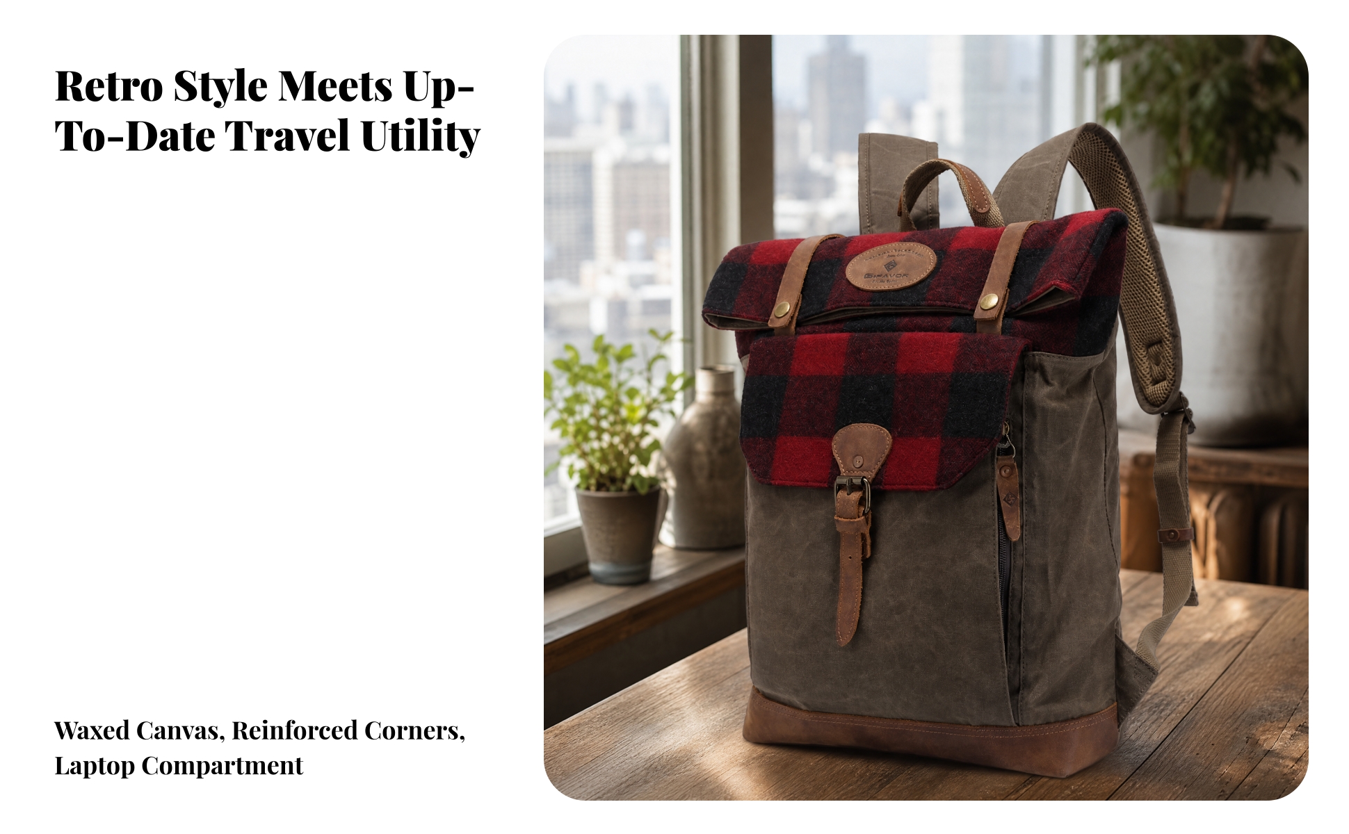 Canvas Backpack with Leather Trim Long-Lasting Canvas Backpack Comfortable