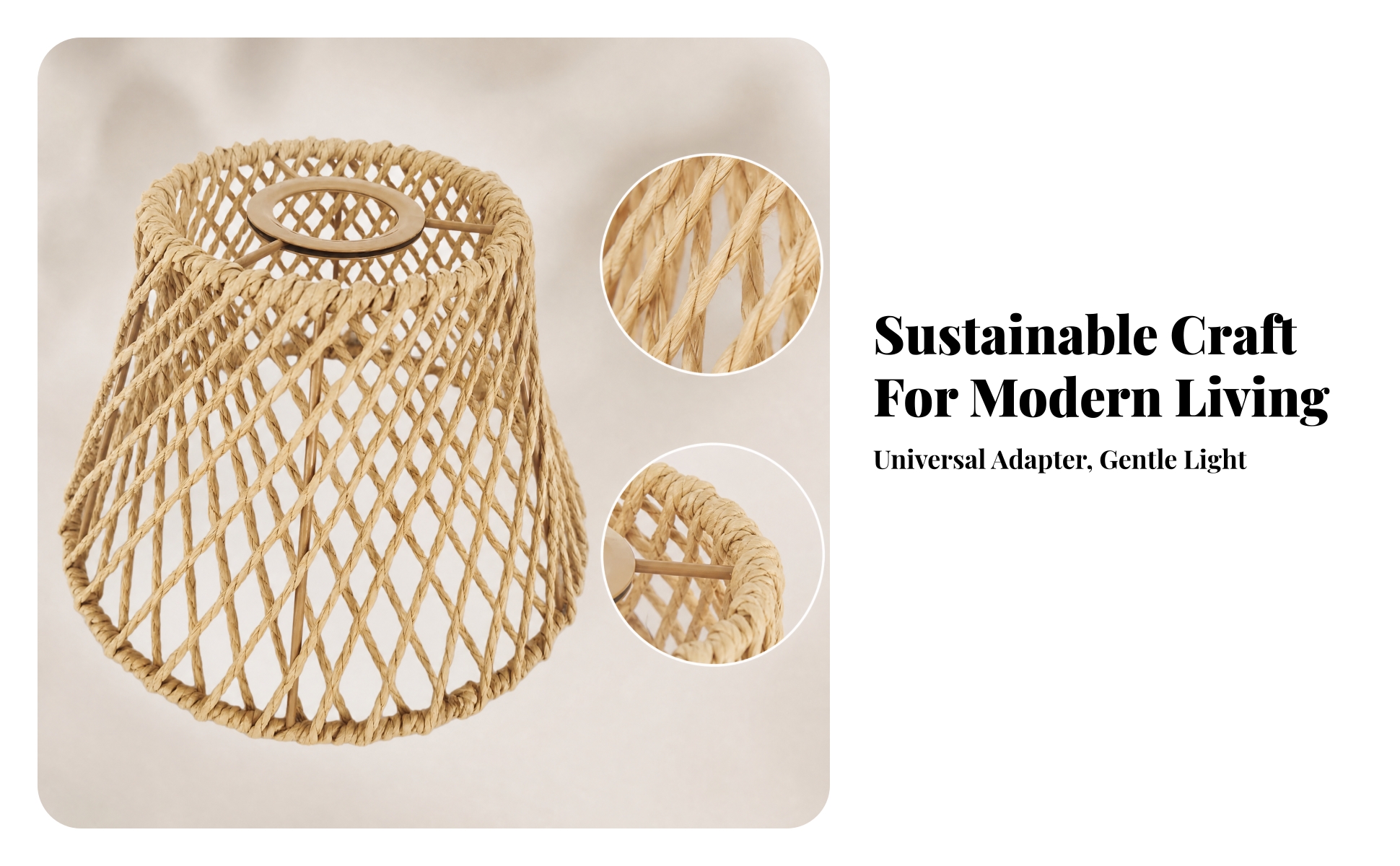 Woven Paper Rope Lamp Shade Handwoven Pendant Lamp Shade Natural for Dining Room
