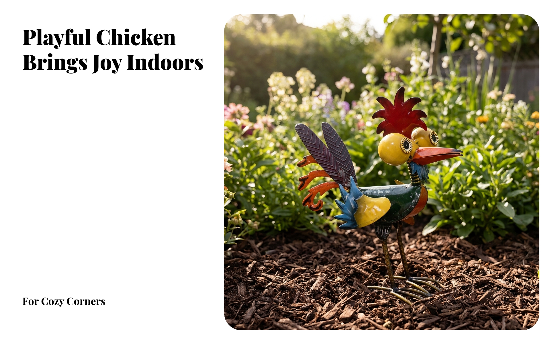 Metal Chicken Statue Outdoor Metal Chicken Sculpture Hand-Painted for Planter
