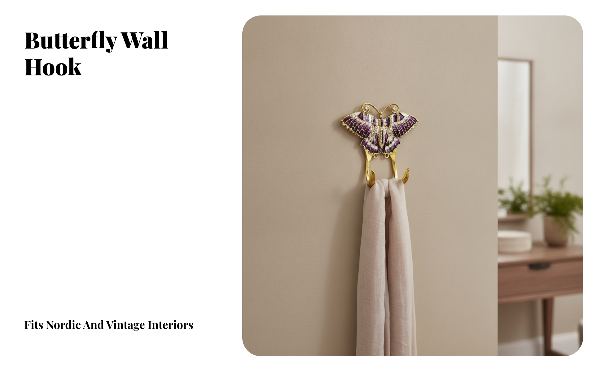 Butterfly Wall Hook Gold-Tone Butterfly Wall Hanger Elegant for Entryway, Closet