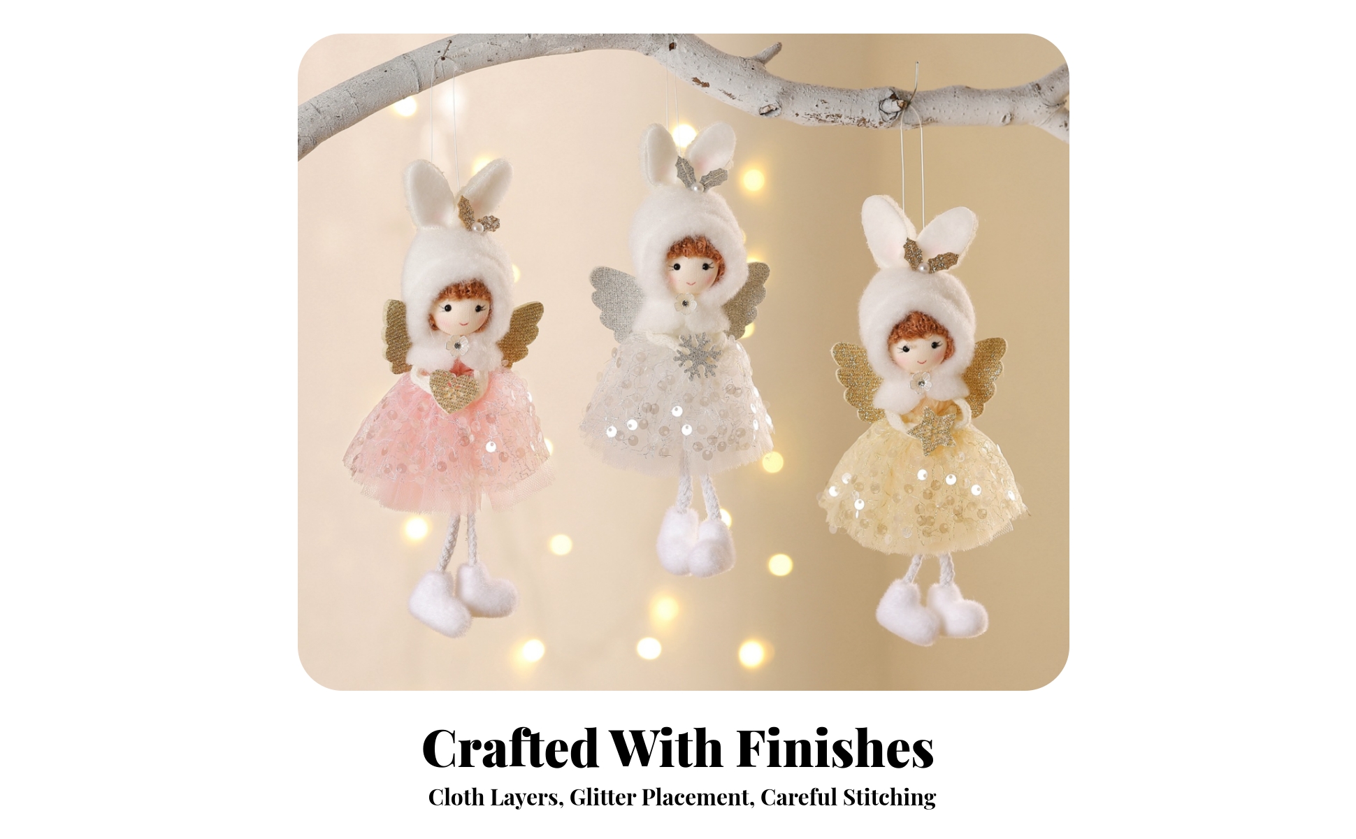Angel Ornament with Bunny Ears Fairy-Inspired for Holiday Display, Wreaths, Kids
