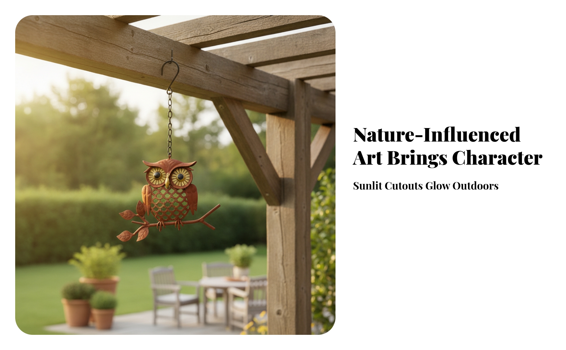 Metal Owl Sculpture Rust-Resistant Hanging Garden Ornament Rustic for Courtyard