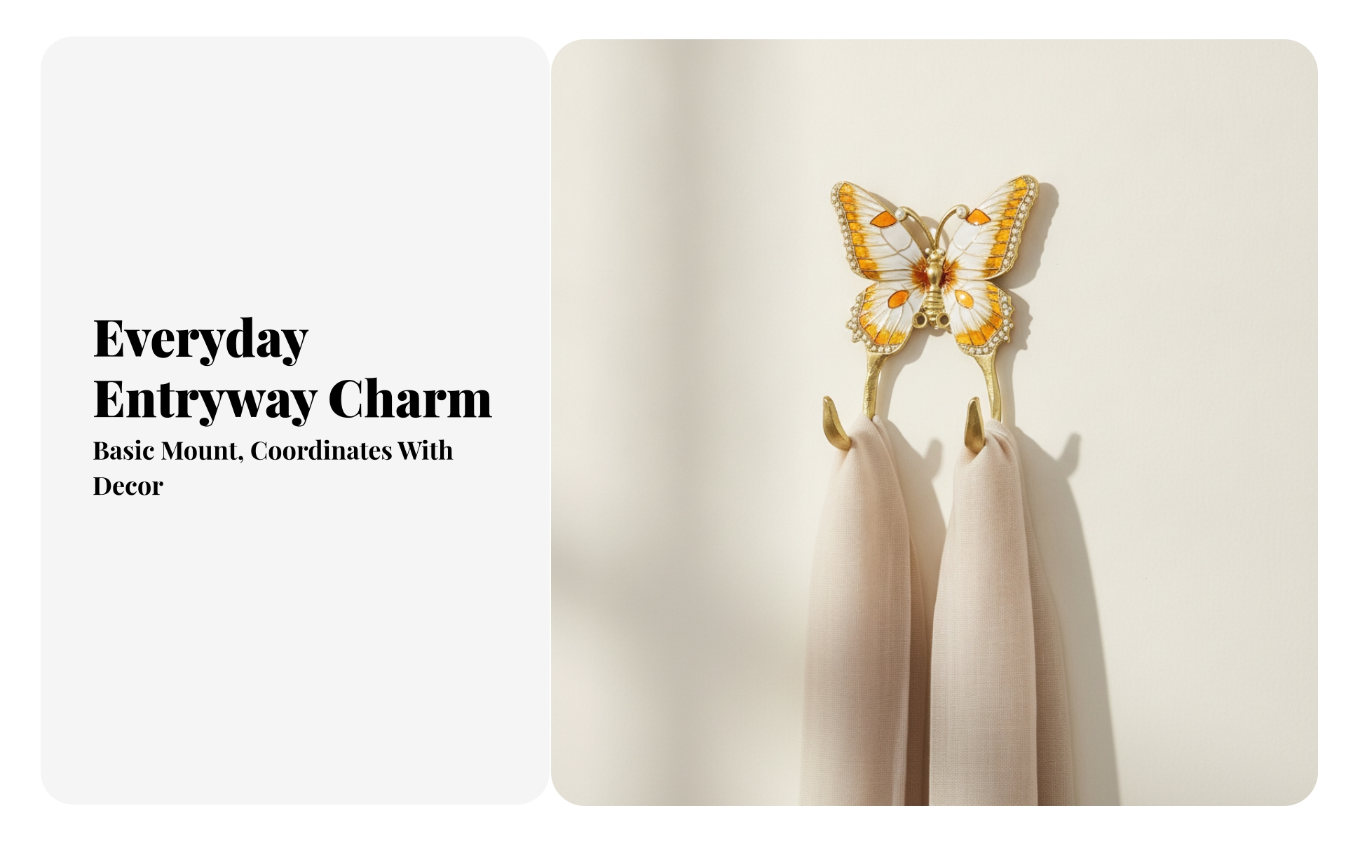 Butterfly Wall Hook Gold-Tone Butterfly Wall Hanger Elegant for Entryway, Closet