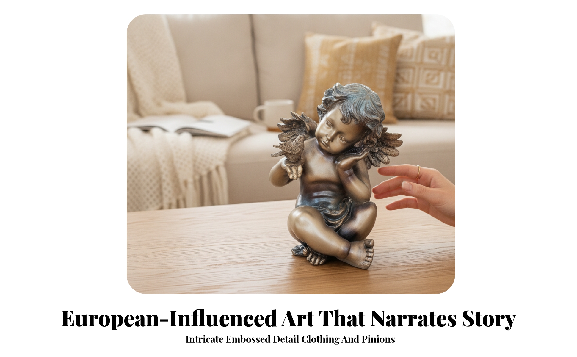Resin Angel Figurine with Metallic-lookLook Surface Freestanding