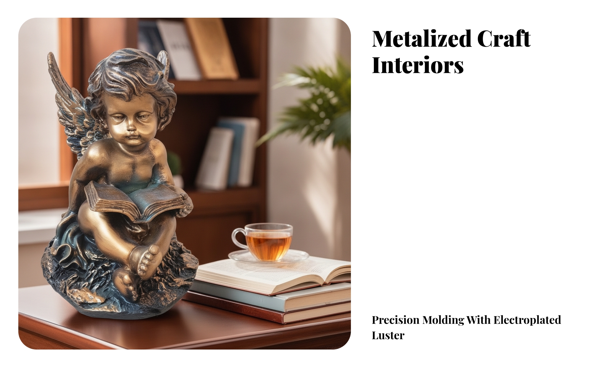 Resin Angel Figurine with Metallic-lookLook Surface Freestanding