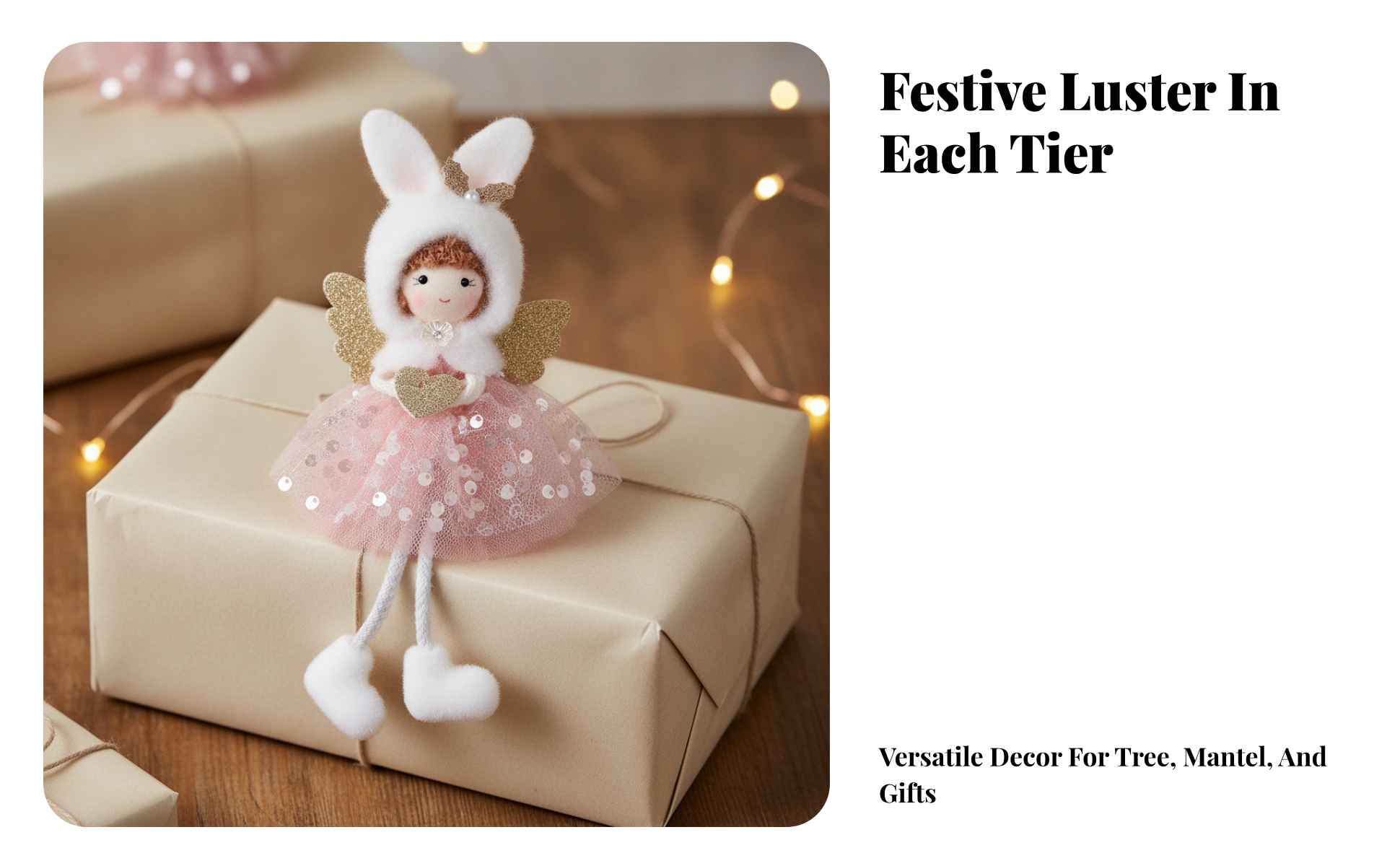 Angel Ornament with Bunny Ears Fairy-Inspired for Holiday Display, Wreaths, Kids