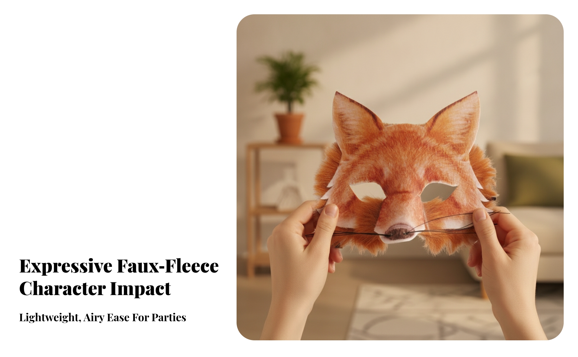 Animal Masquerade Mask Furry Animal Mask Soft-Textured for Cosplay, Photo Shoots