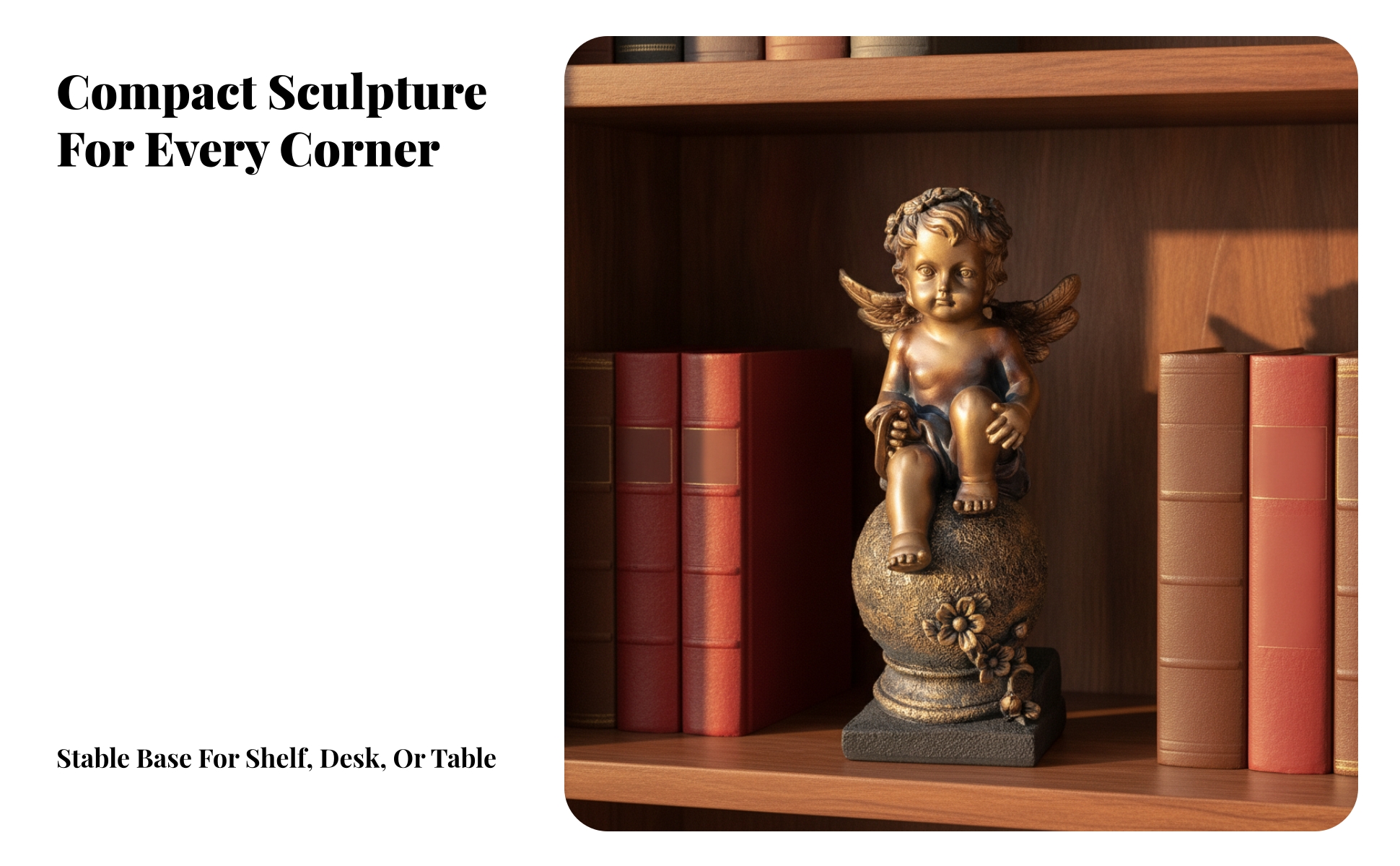 Resin Angel Figurine with Metallic-lookLook Surface Freestanding