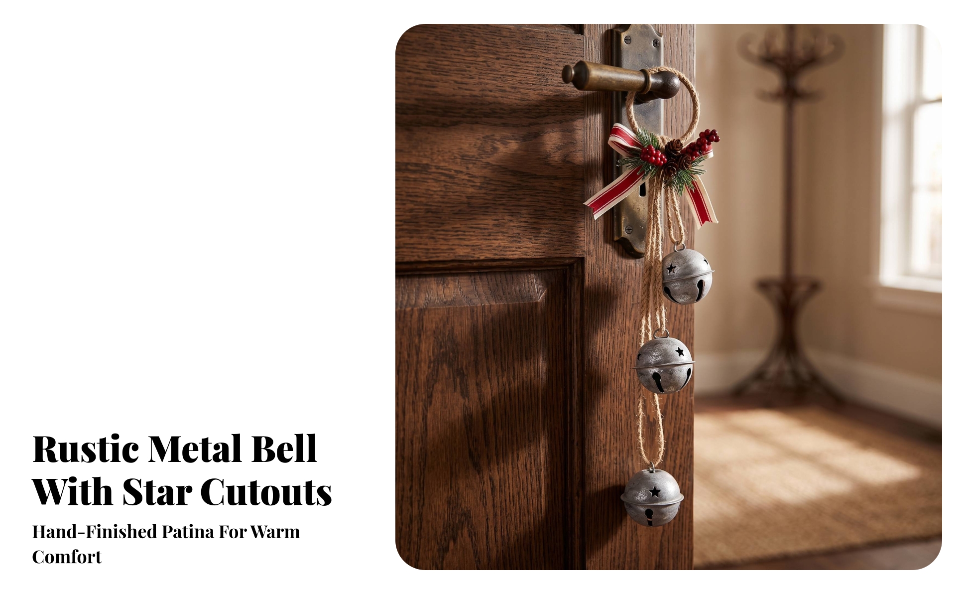 Christmas Hanging Ornament with Rope Loop Easy to Hang Metal Ornament with Bells