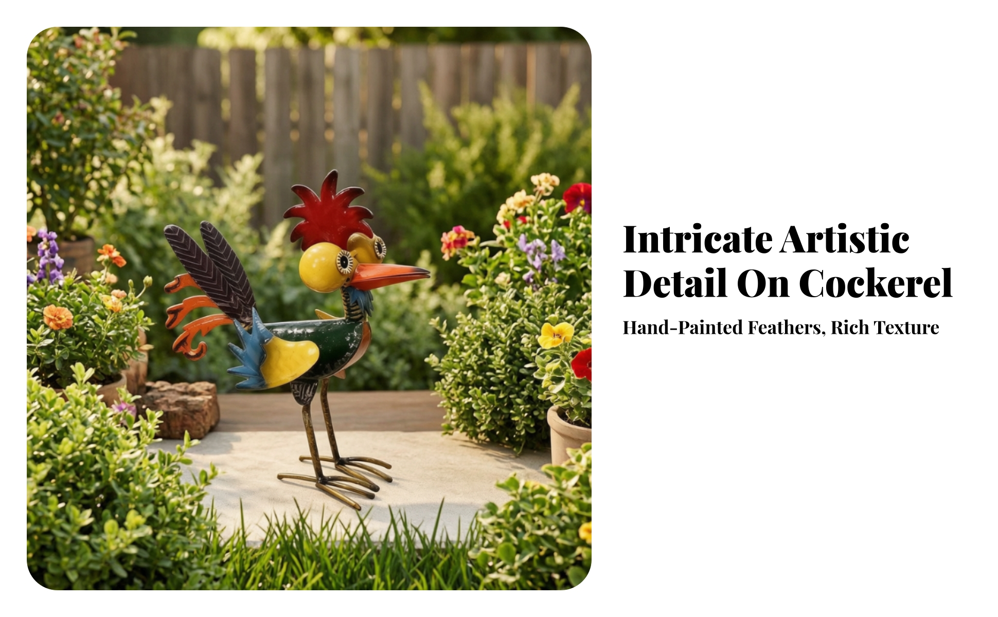 Metal Chicken Statue Outdoor Metal Chicken Sculpture Hand-Painted for Planter