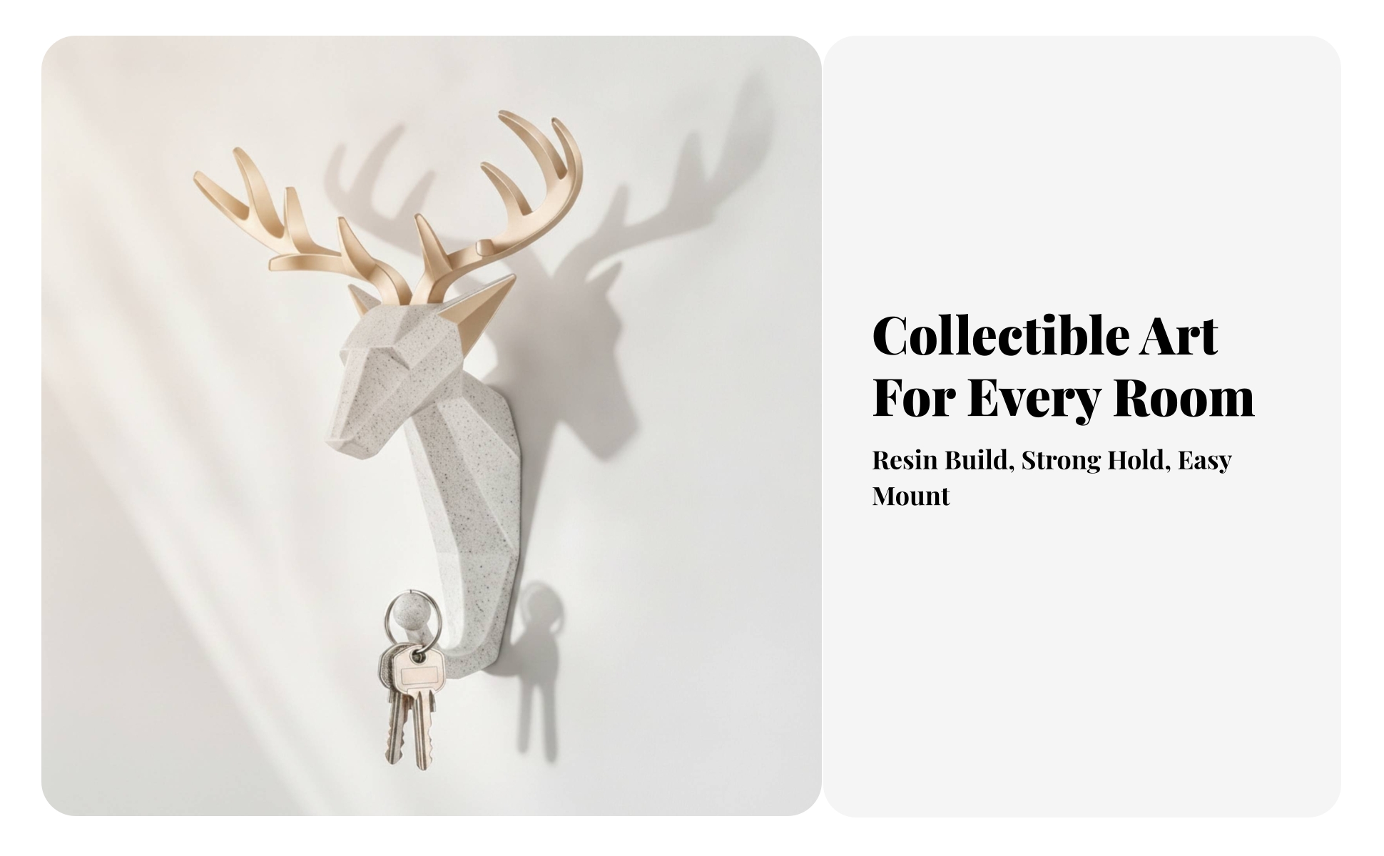 Faceted Deer Head Wall Hook Decorative for Entryway, Behind Doors