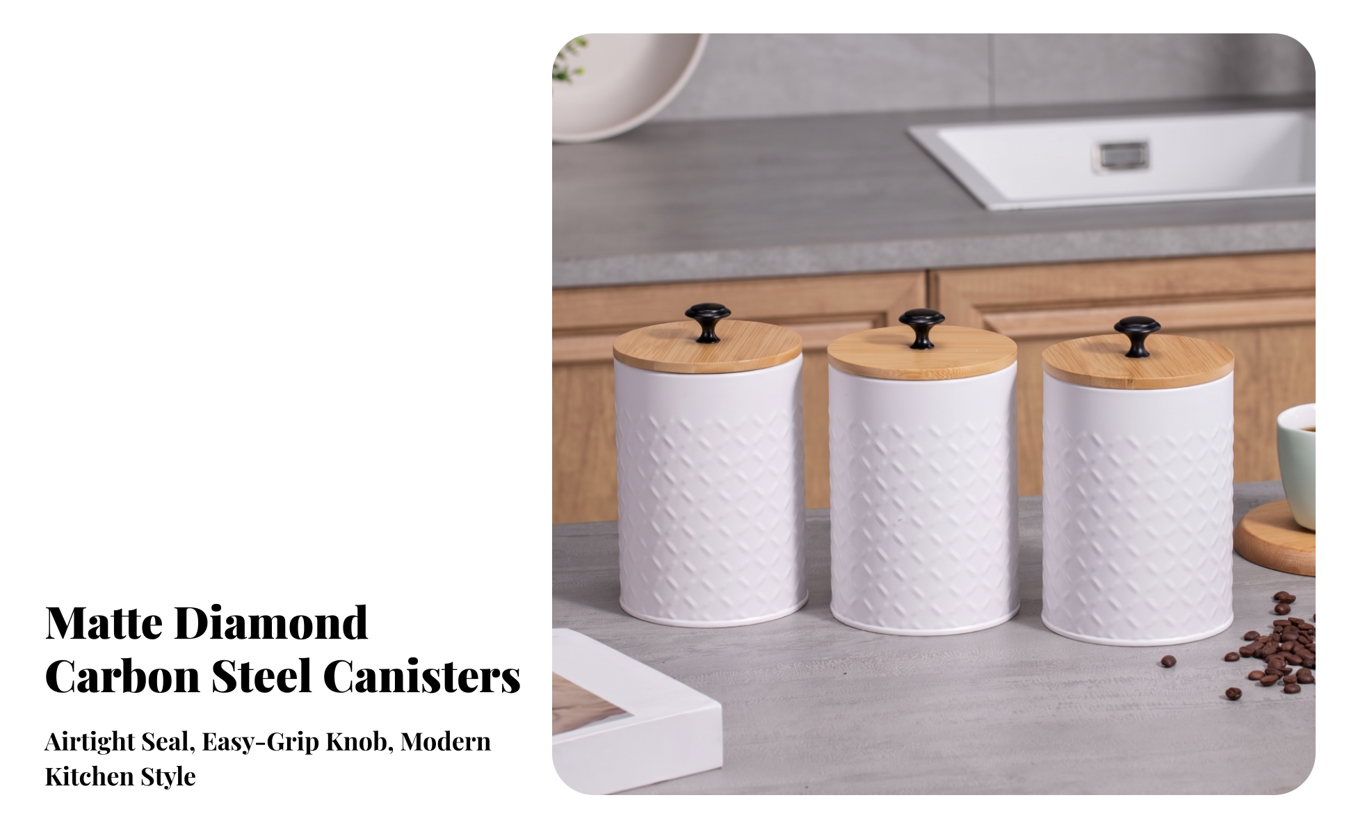 3 Pieces Kitchen Canister Set Stylish Canisters with Bamboo Lids Modern