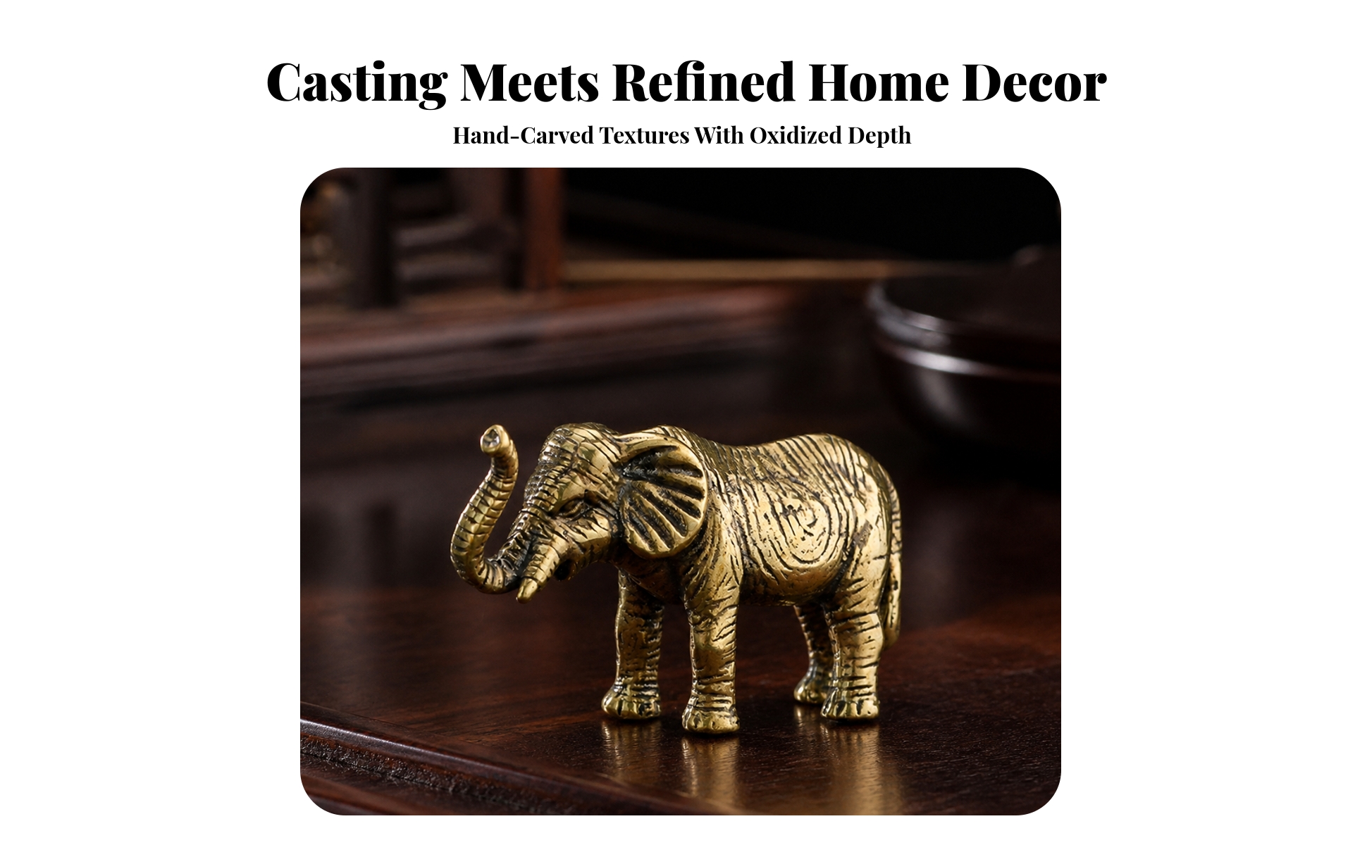Elephant Figurine with Raised Trunk Antique-Style Brass Elephant Figurine