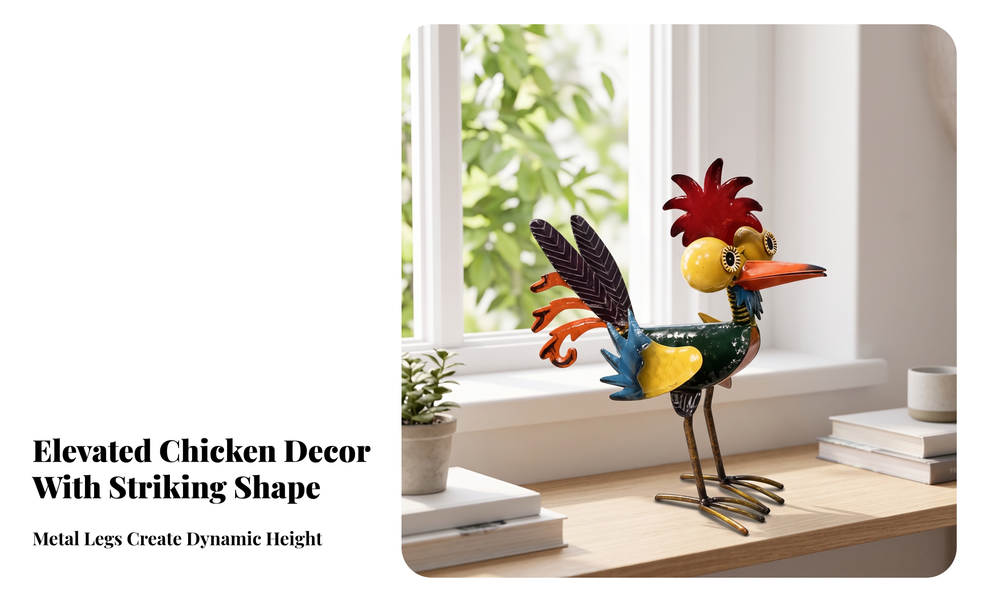 Metal Chicken Statue Outdoor Metal Chicken Sculpture Hand-Painted for Planter