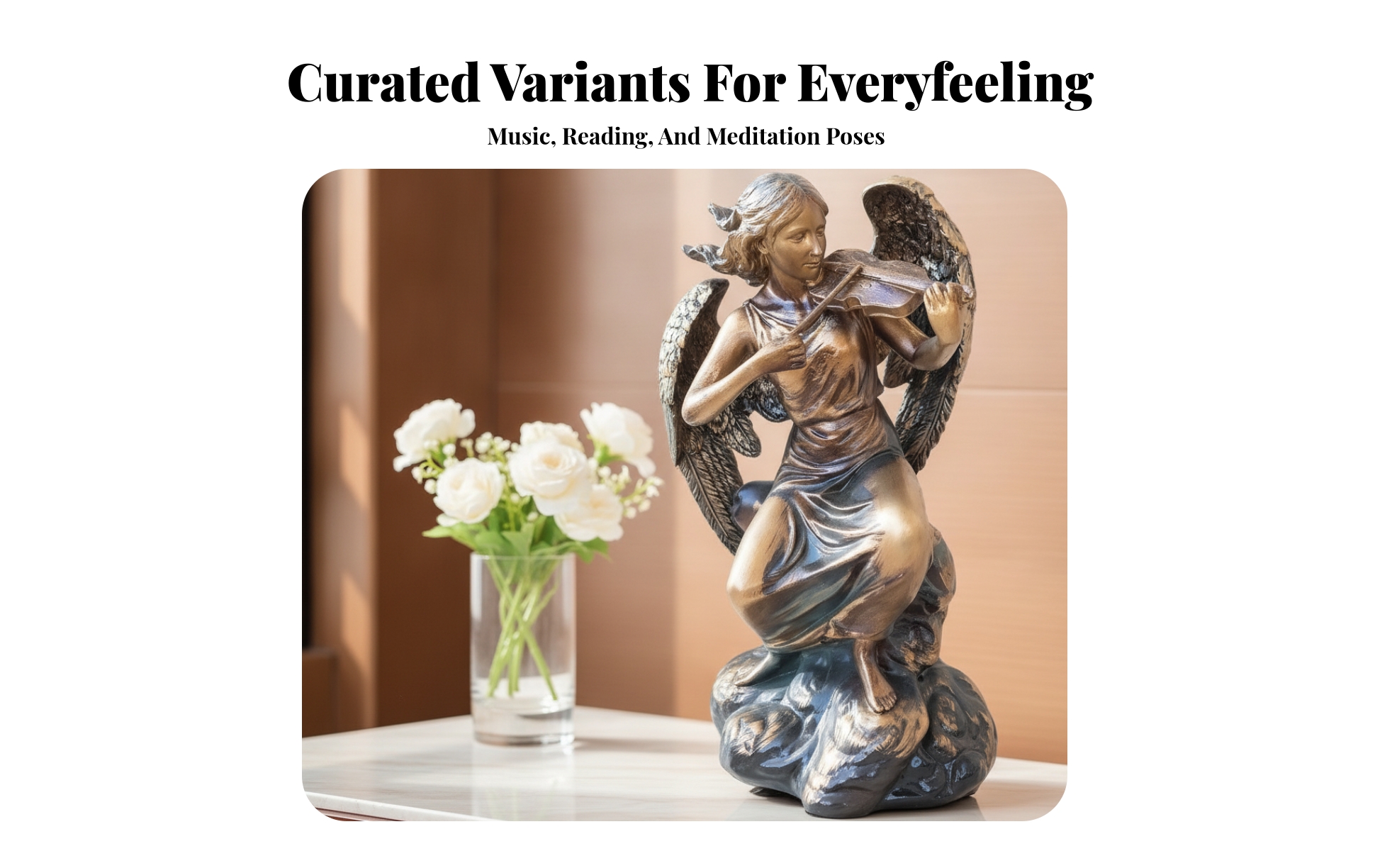 Resin Angel Figurine with Metallic-lookLook Surface Freestanding
