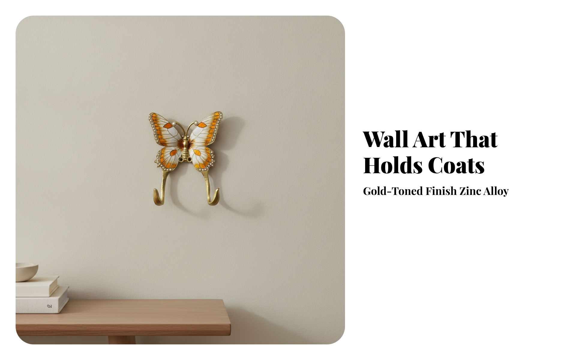 Butterfly Wall Hook Gold-Tone Butterfly Wall Hanger Elegant for Entryway, Closet