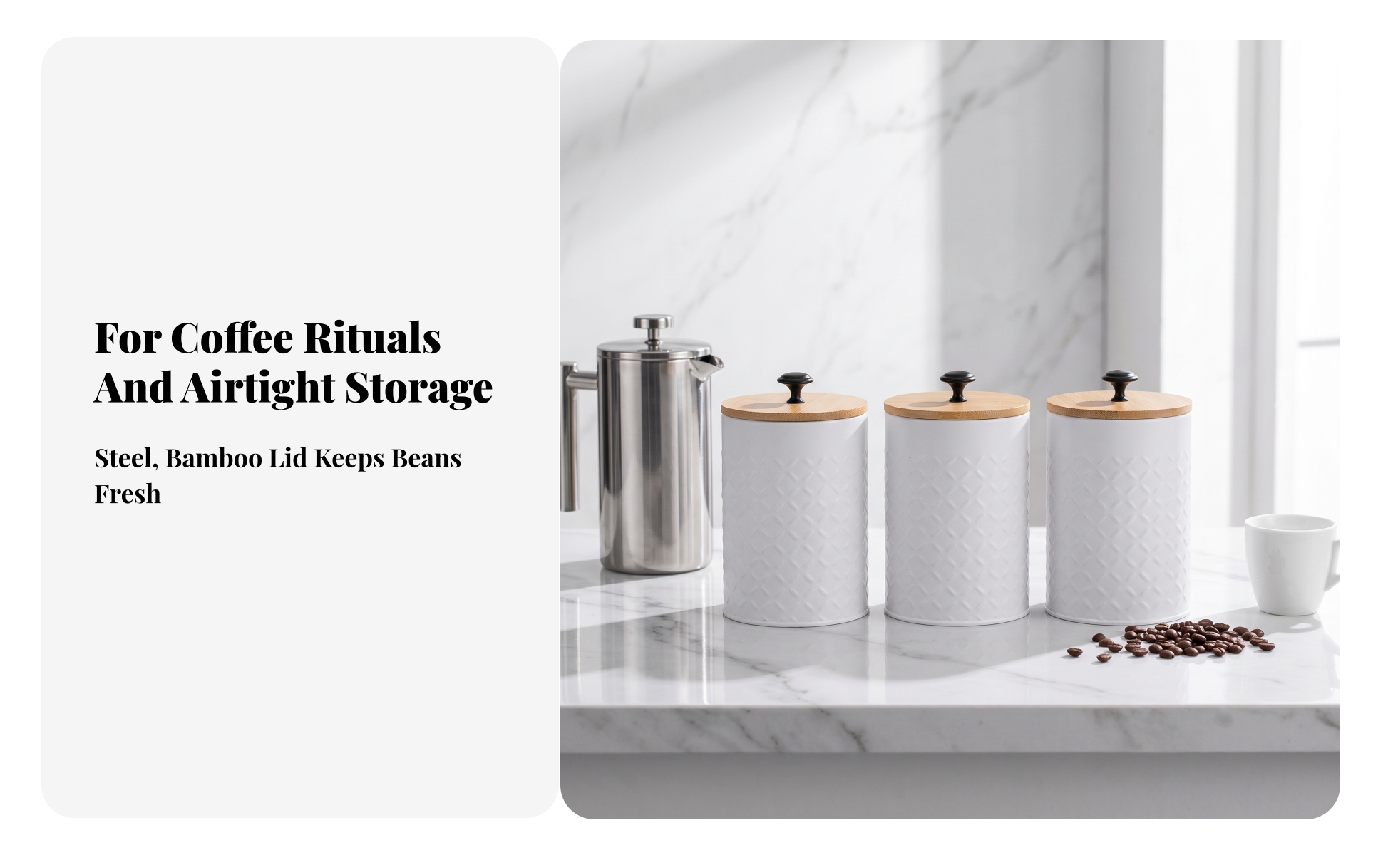 3 Pieces Kitchen Canister Set Stylish Canisters with Bamboo Lids Modern
