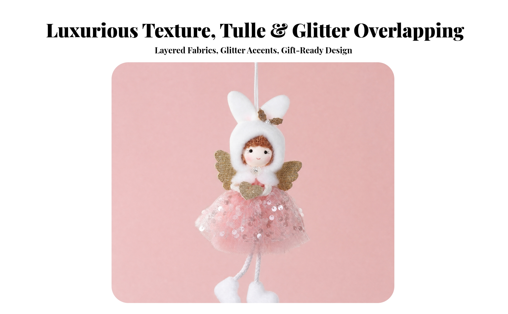 Angel Ornament with Bunny Ears Fairy-Inspired for Holiday Display, Wreaths, Kids