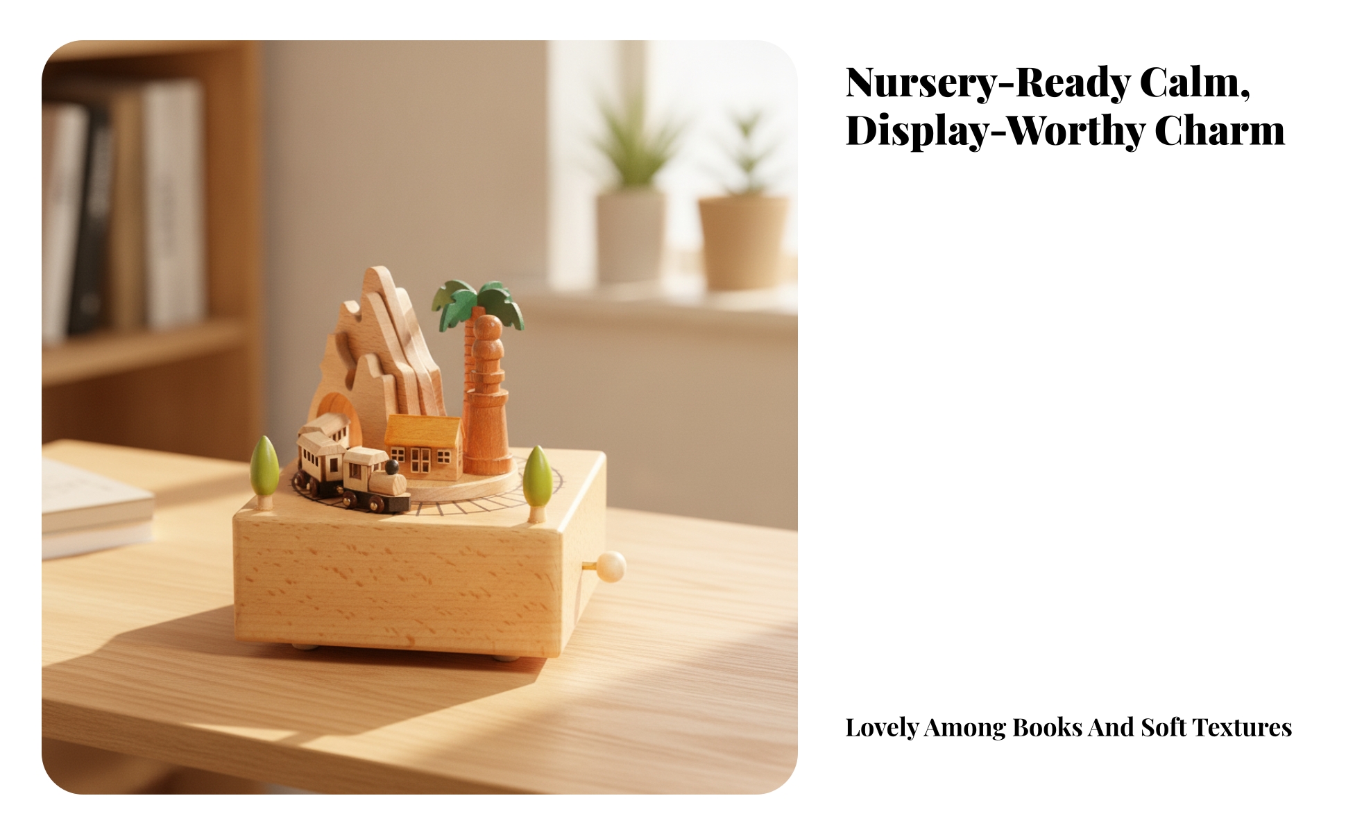 Wooden Melody Box with Train Miniature Wooden Melody Box Wind-up for Nursery