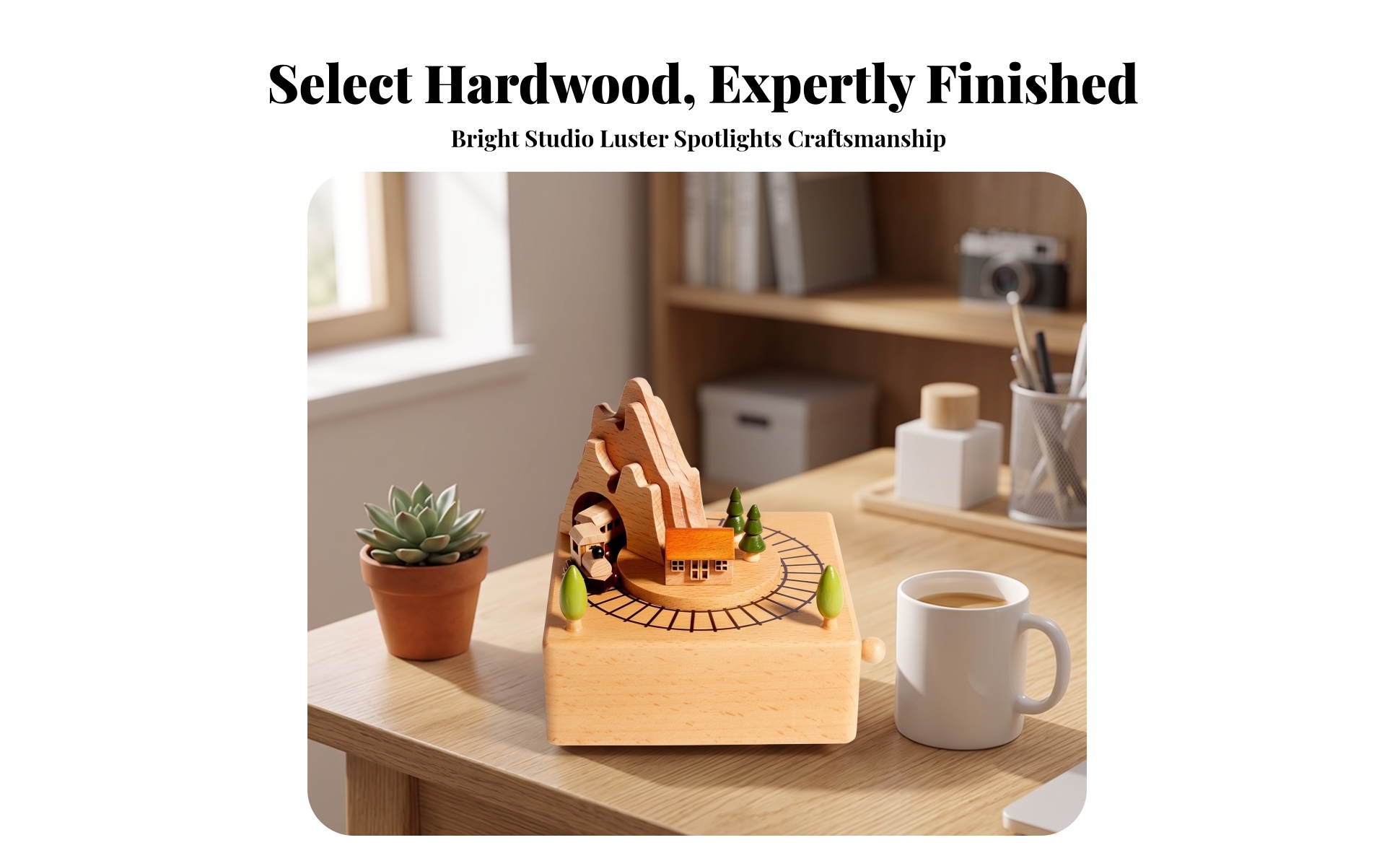 Wooden Melody Box with Train Miniature Wooden Melody Box Wind-up for Nursery