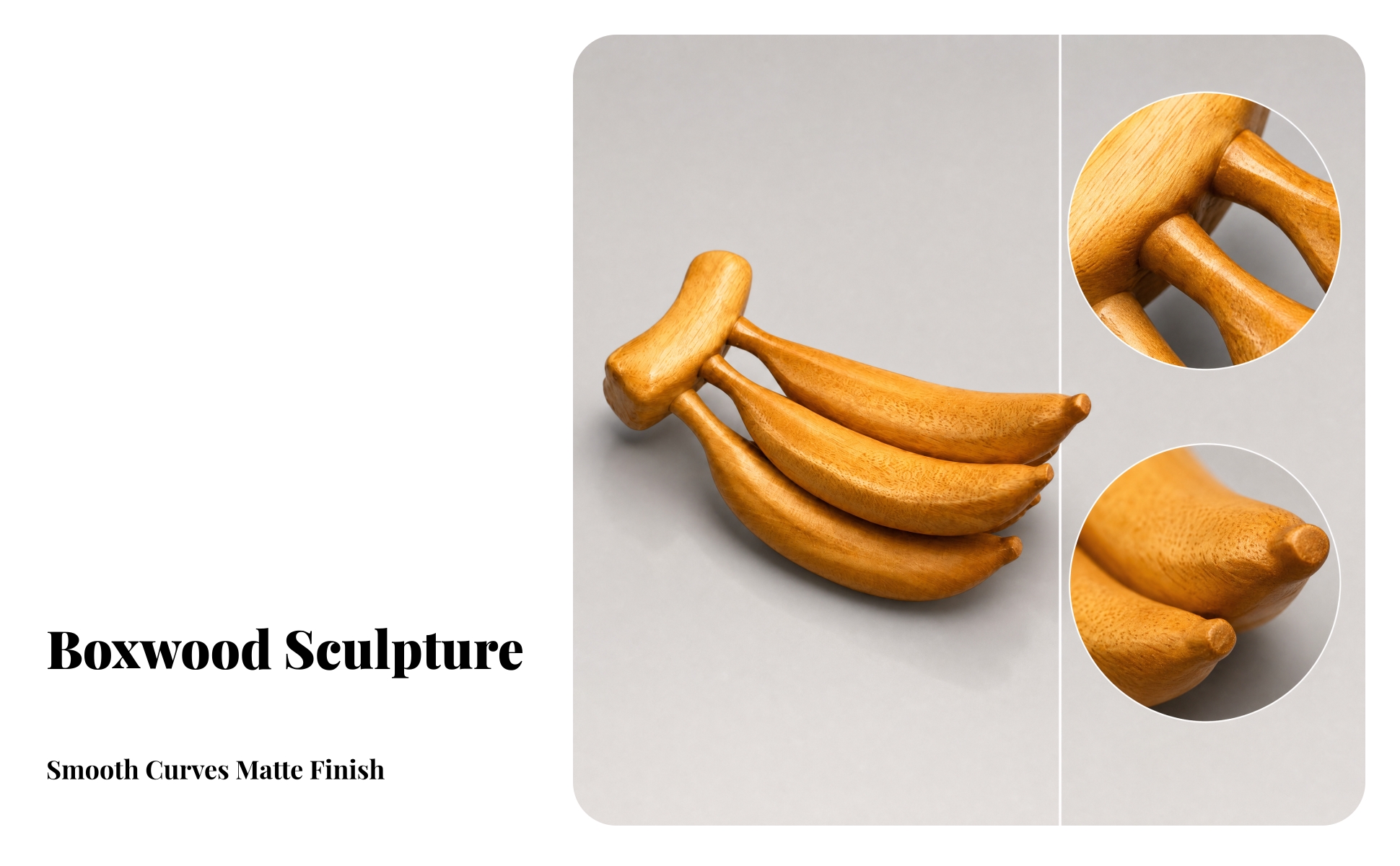 Bananen-skulptur aus buchsbaum handgeschnitzt holzbanane fein poliert für regal