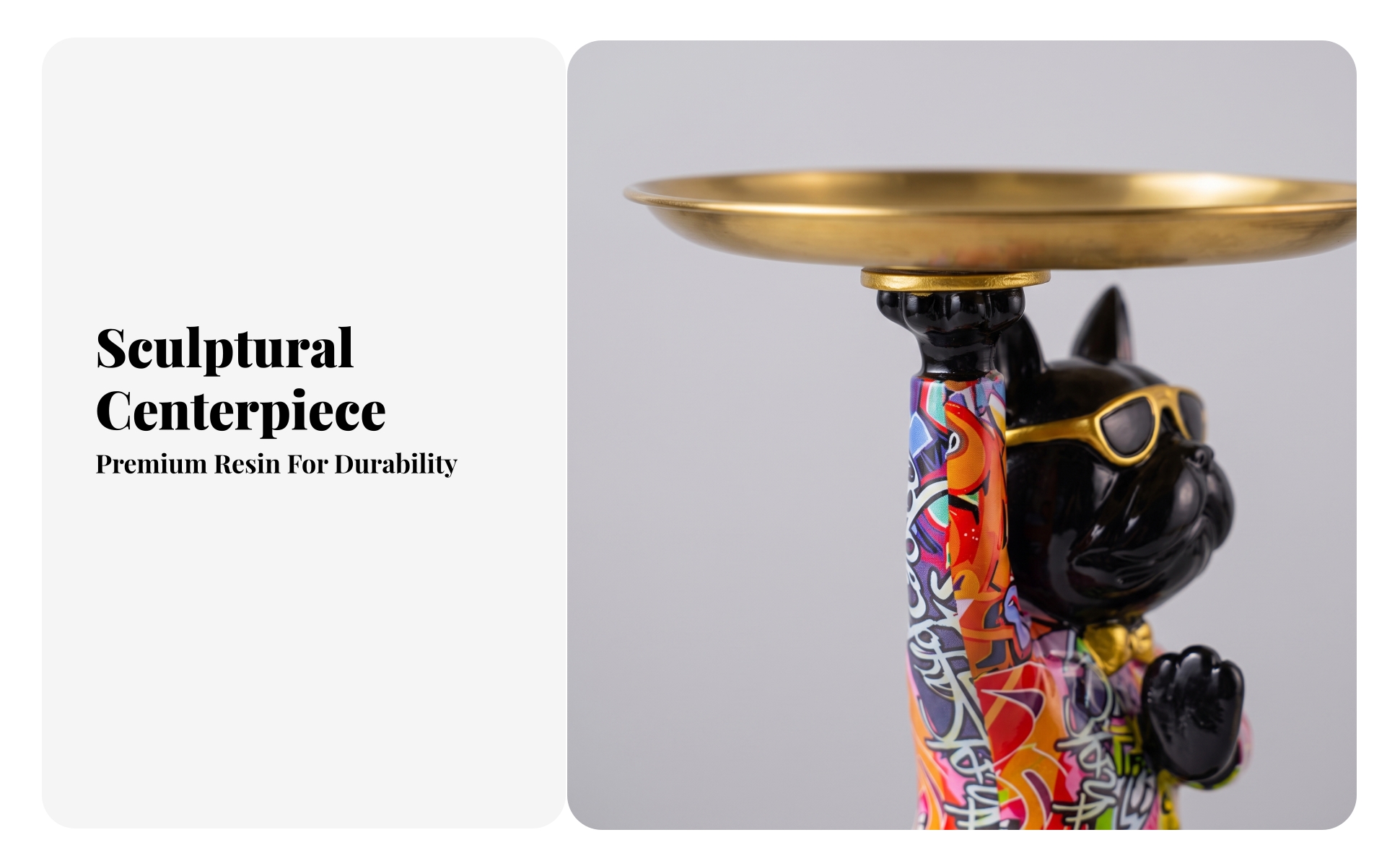 Canine Statue with Tray Decorative French Canine Sculpture with Dish Resin