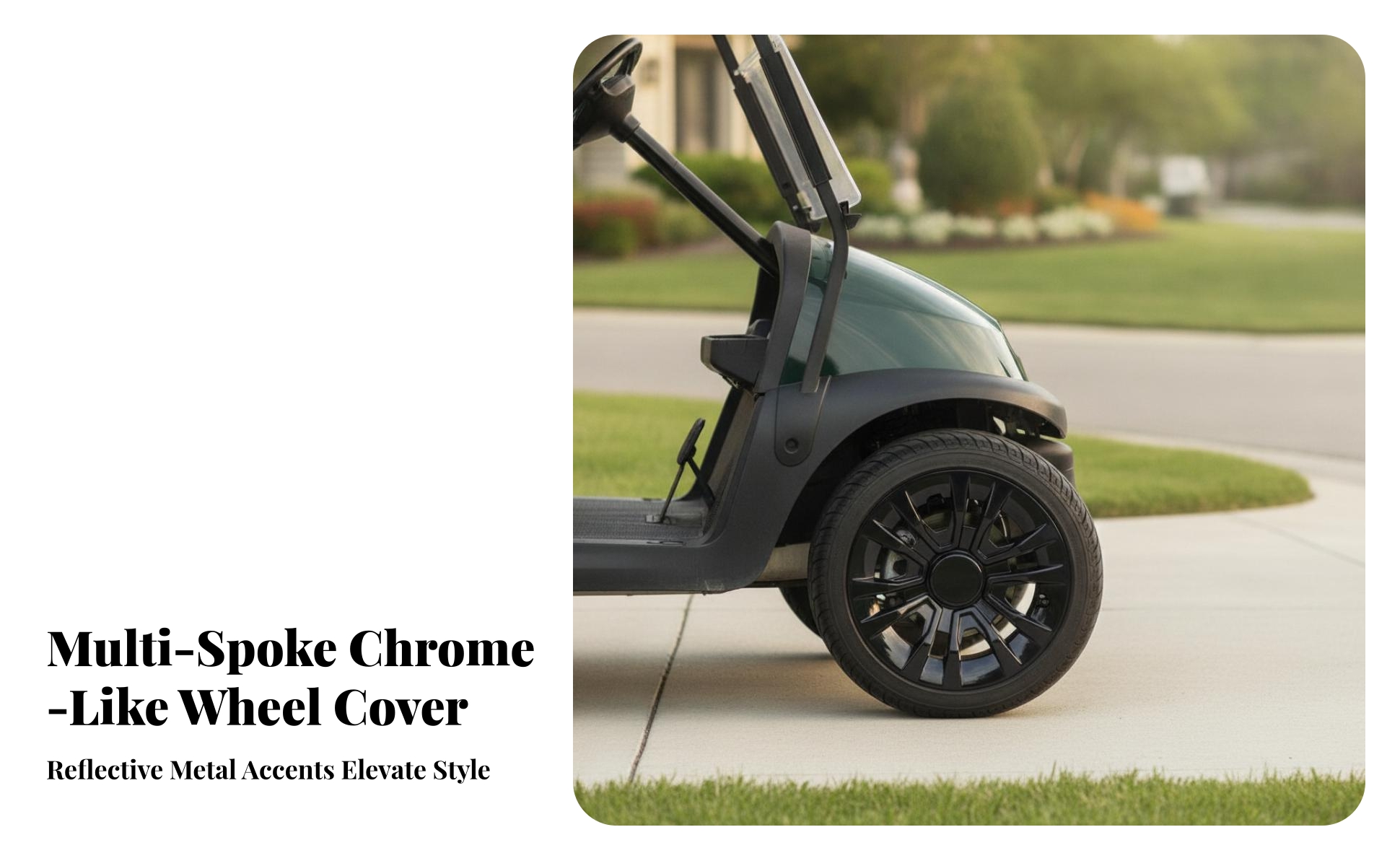 Golf Cart Hub Cap with Chrome Spokes Glossy Black for Sightseeing Vehicles
