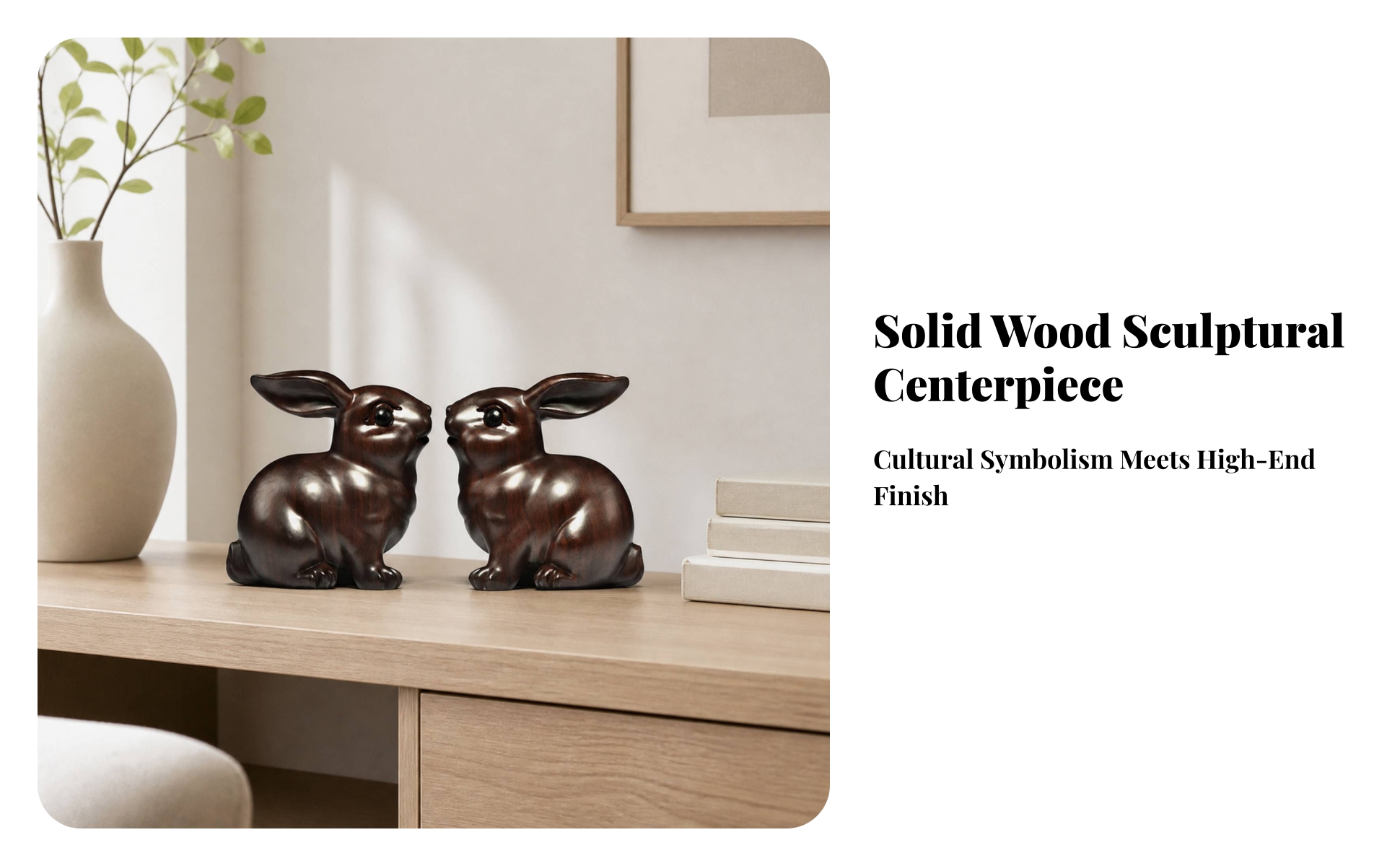 Figurine de Lapin En Bois Mignonne Statuette de Lapin En Bois Décorative
