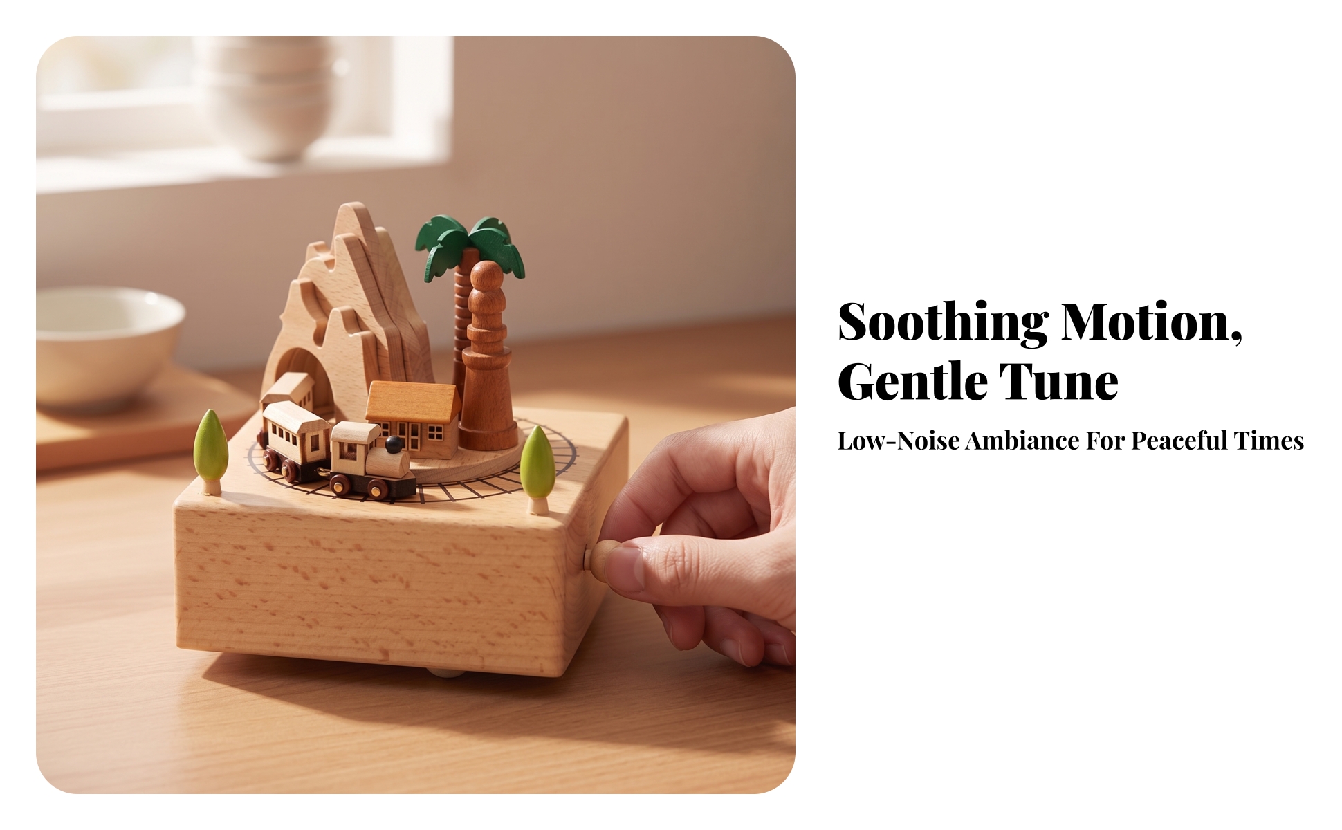 Wooden Melody Box with Train Miniature Wooden Melody Box Wind-up for Nursery