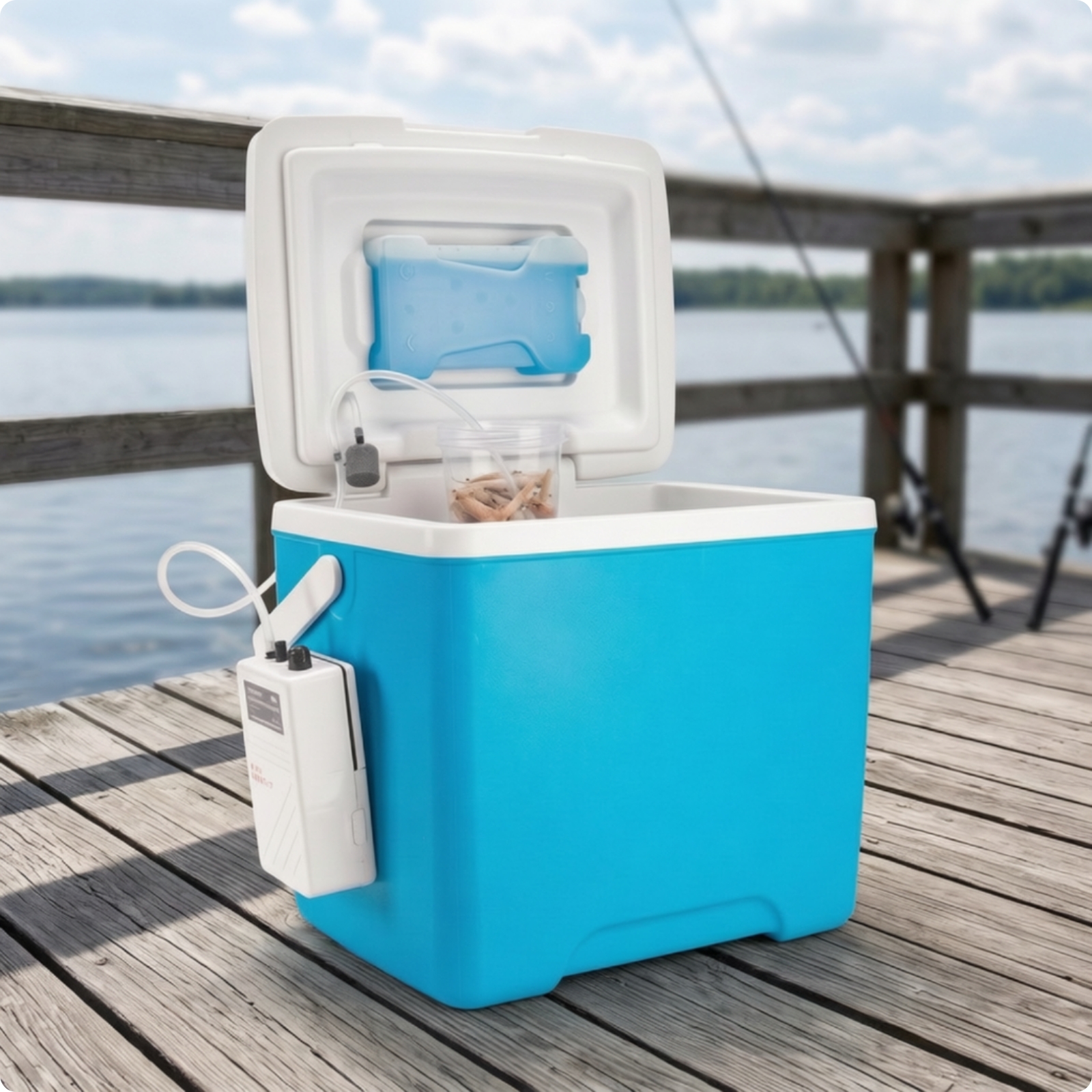Box Waterproof Live Cooler with Aerator for Fishermen, Anglers