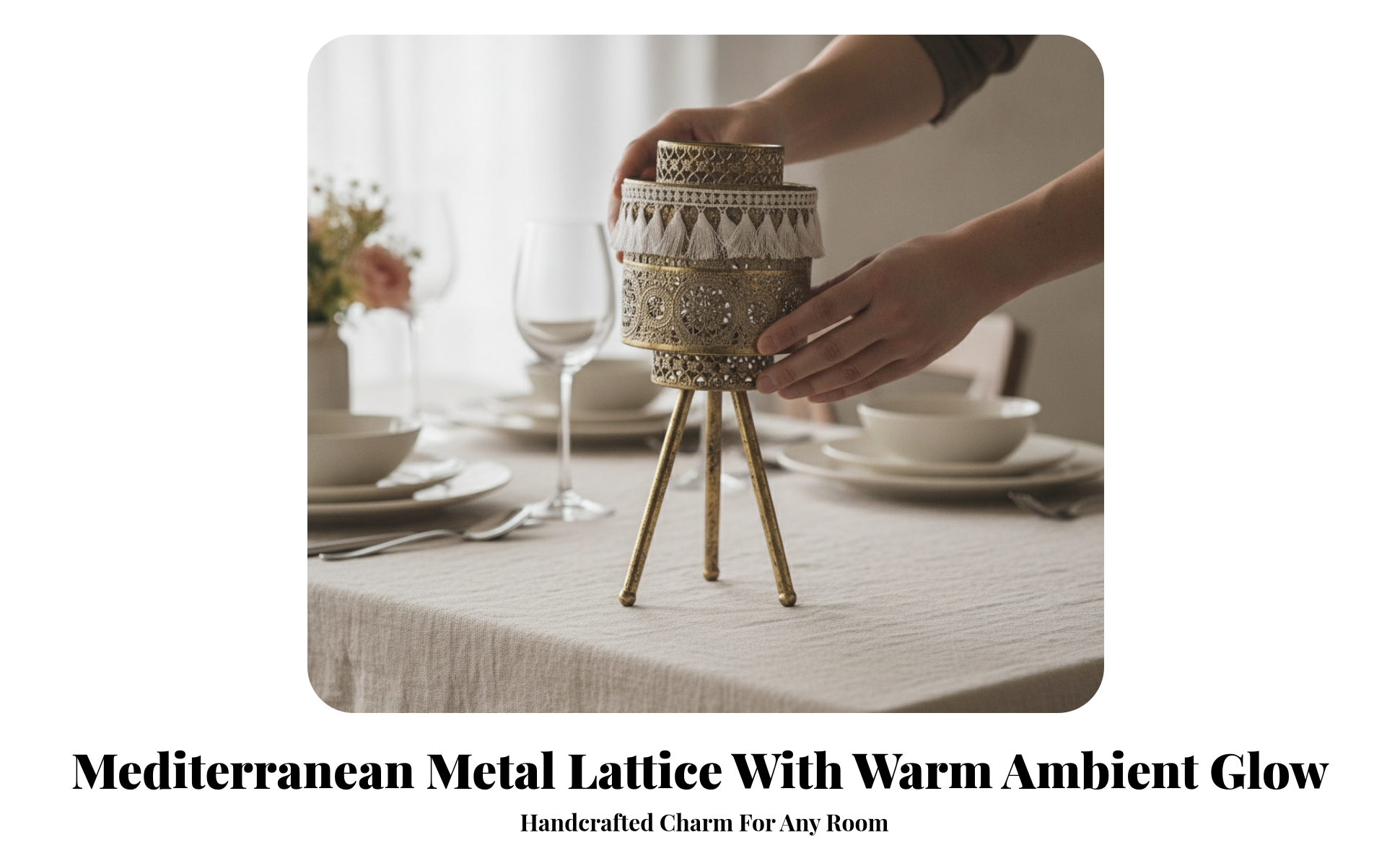Candle Holder with Tassel Ornate Tripod Candle Stand Antique for Dining Room