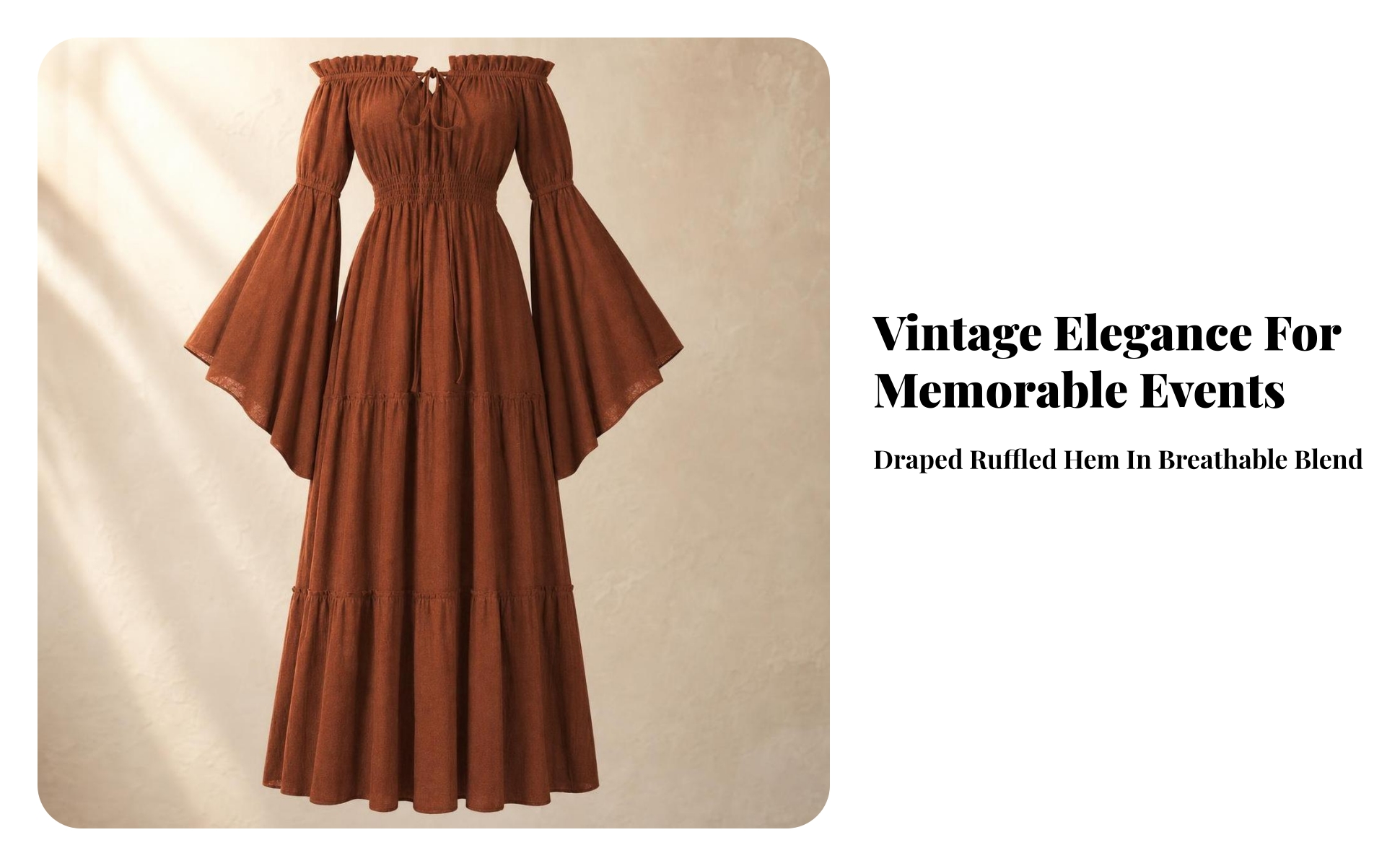 Tiered Dress with Flared Cuffs Flowing Long Sleeve Dress with Elastic Waist