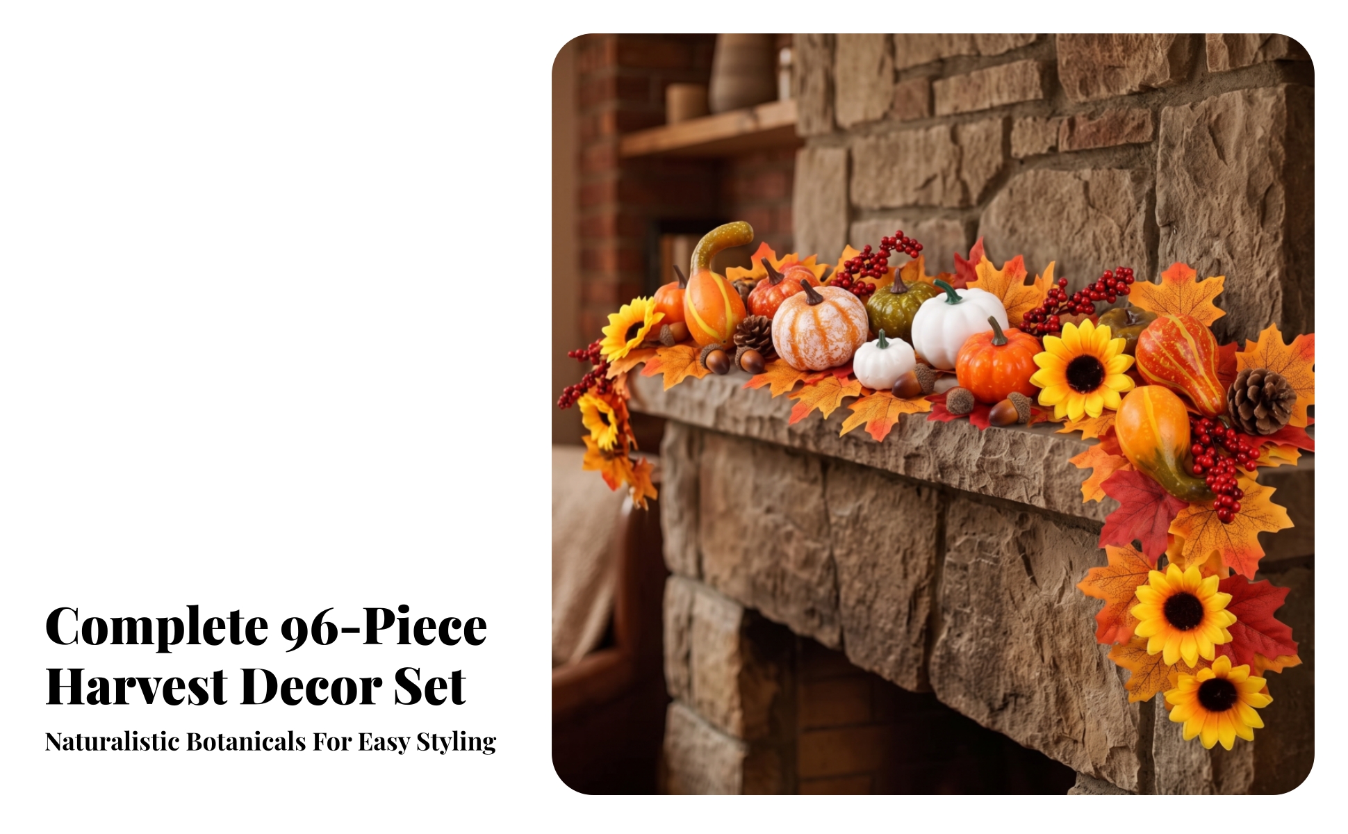 96 Pieces Faux Harvest Mix Realistic Artificial Pumpkin Set Assorted for Mantel
