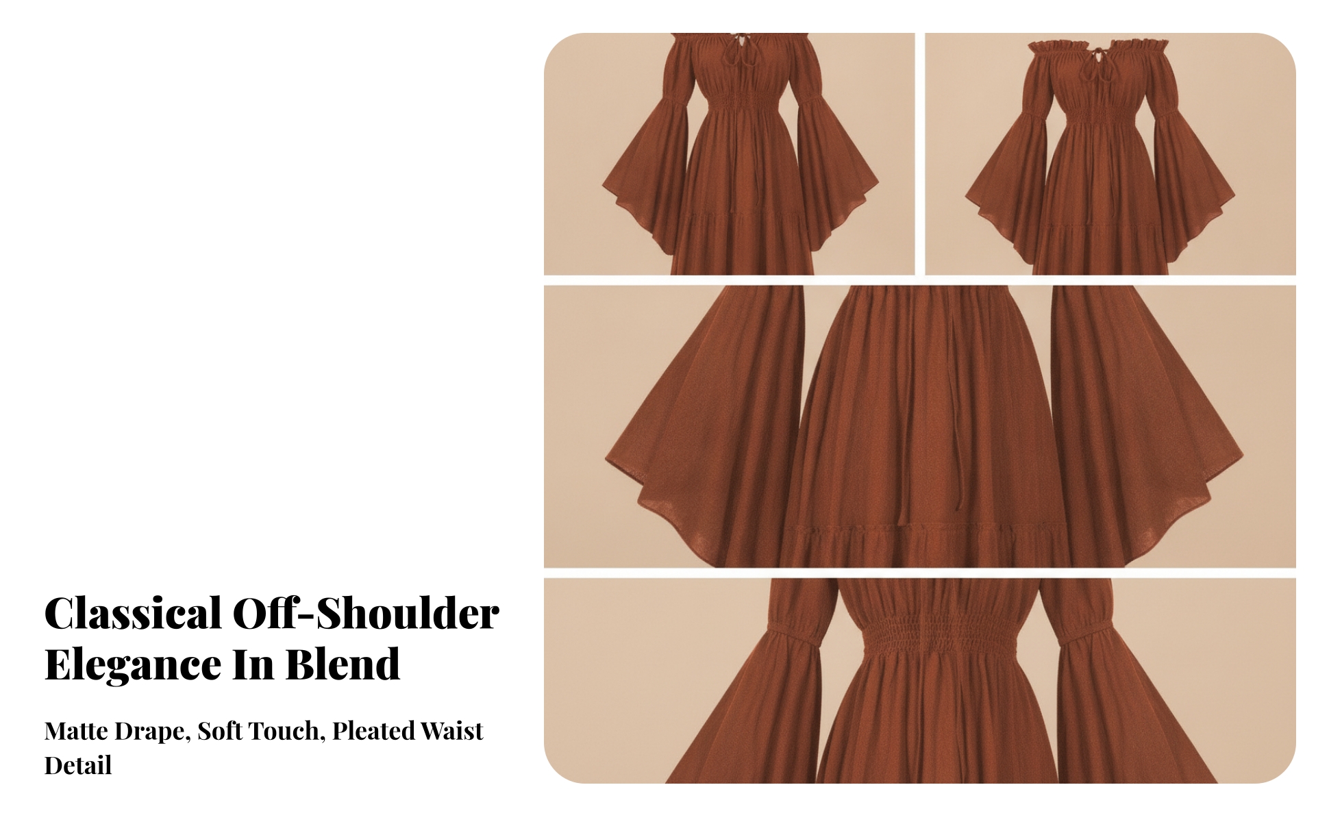 Tiered Dress with Flared Cuffs Flowing Long Sleeve Dress with Elastic Waist