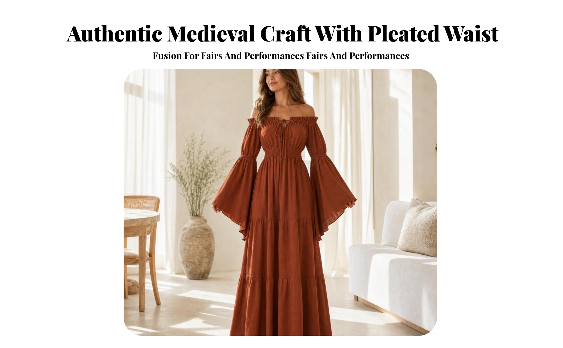 Tiered Dress with Flared Cuffs Flowing Long Sleeve Dress with Elastic Waist