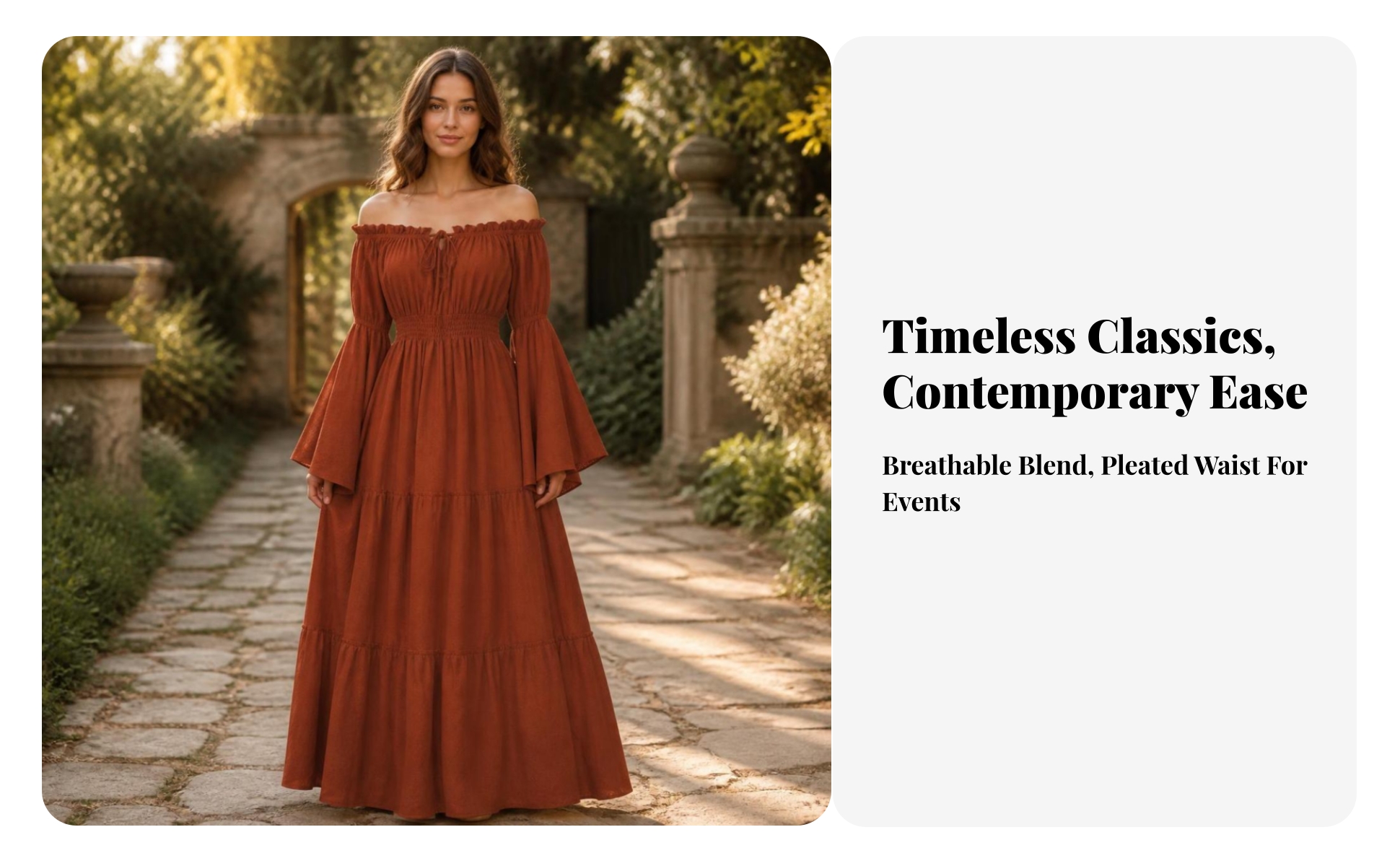 Tiered Dress with Flared Cuffs Flowing Long Sleeve Dress with Elastic Waist
