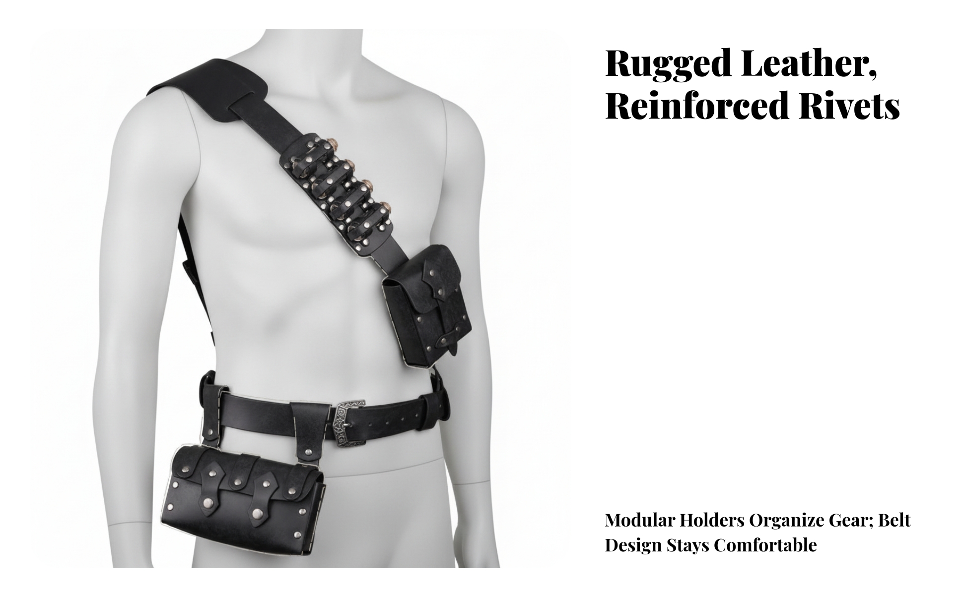 Cosplay Harness with Pouches Leather-Like Medieval Shoulder Harness with Bags