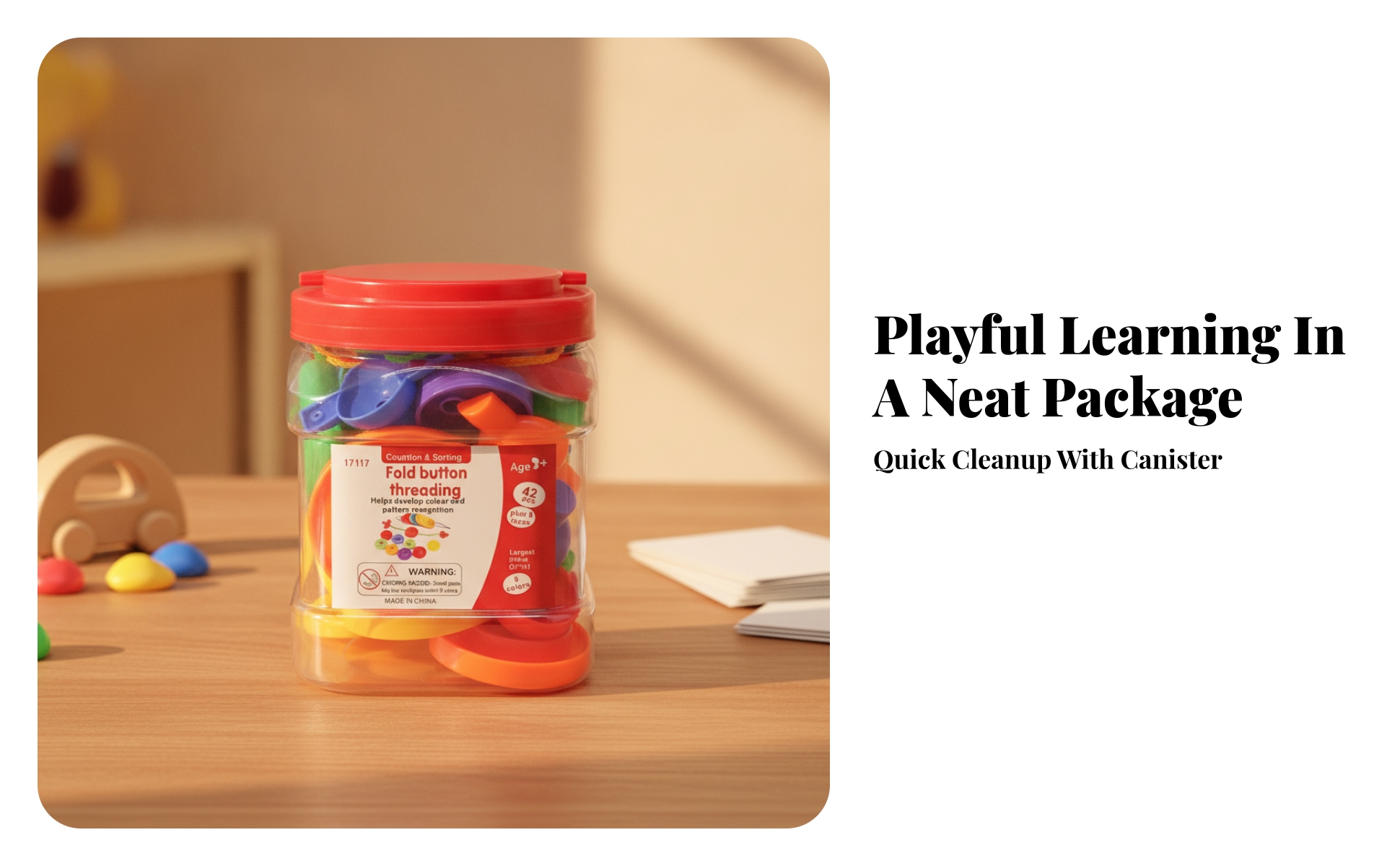 42 Pieces Threading Toy with Storage Jar Hand-Eye Coordination Threading Toy