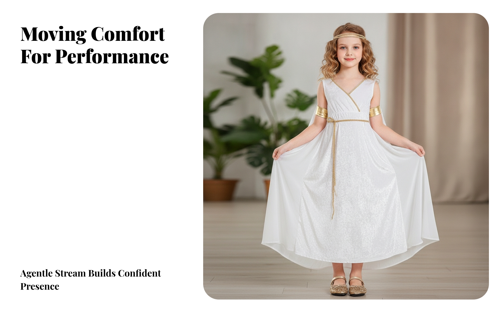 Greek Deity Costume Flowing Toga Dress with Cape Gold for School Plays, Girls