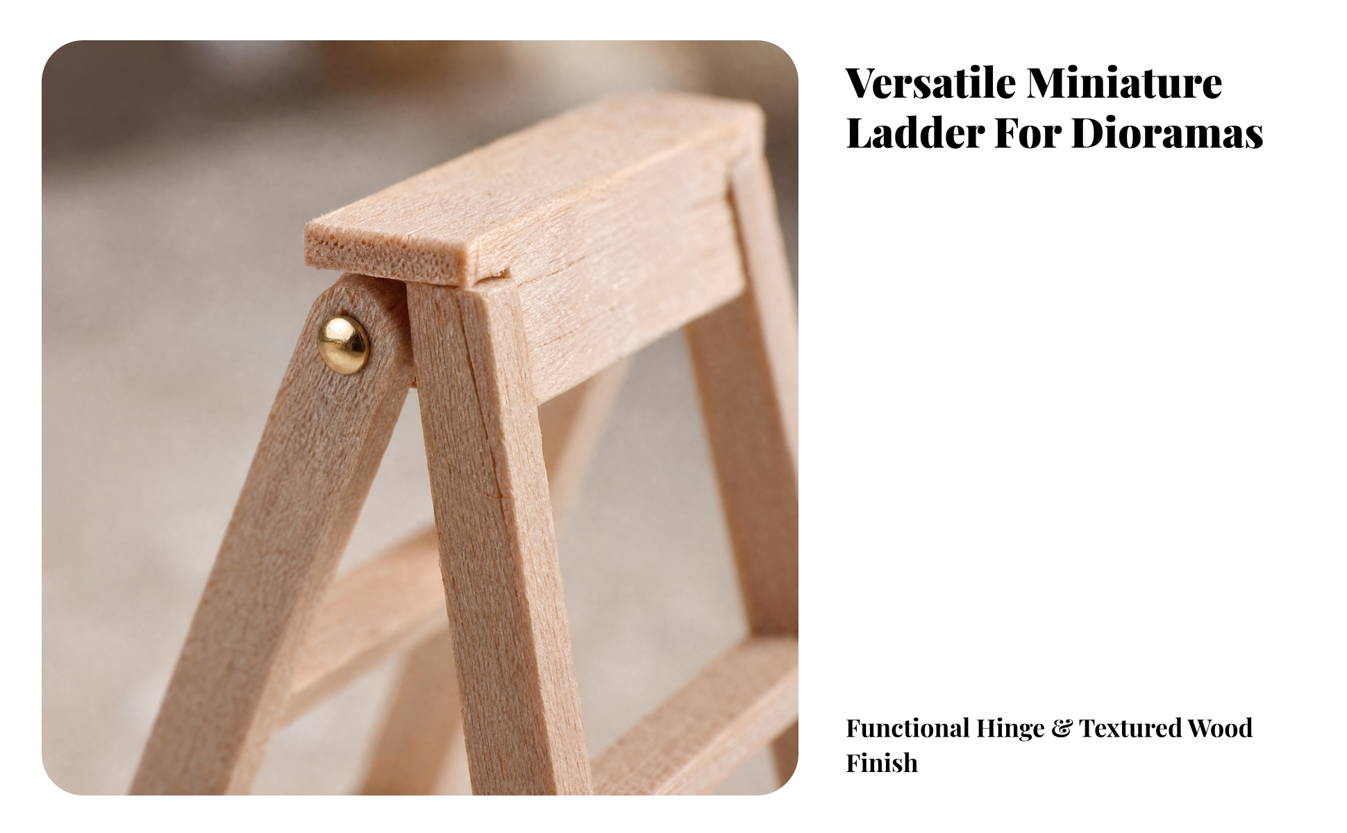 Dollhouse Accessory Lightweight Miniature Natural-Wood Folding Step Ladder