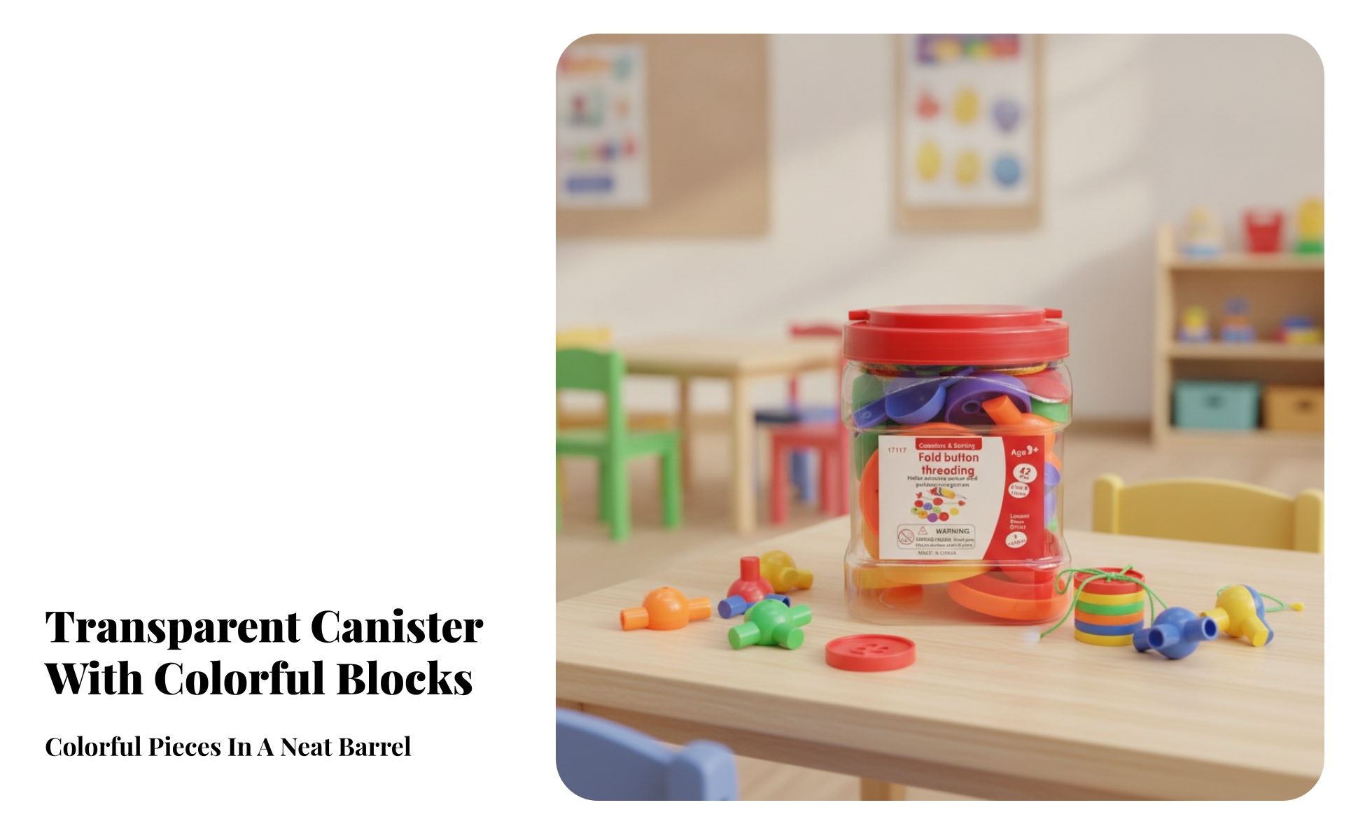 42 Pieces Threading Toy with Storage Jar Hand-Eye Coordination Threading Toy