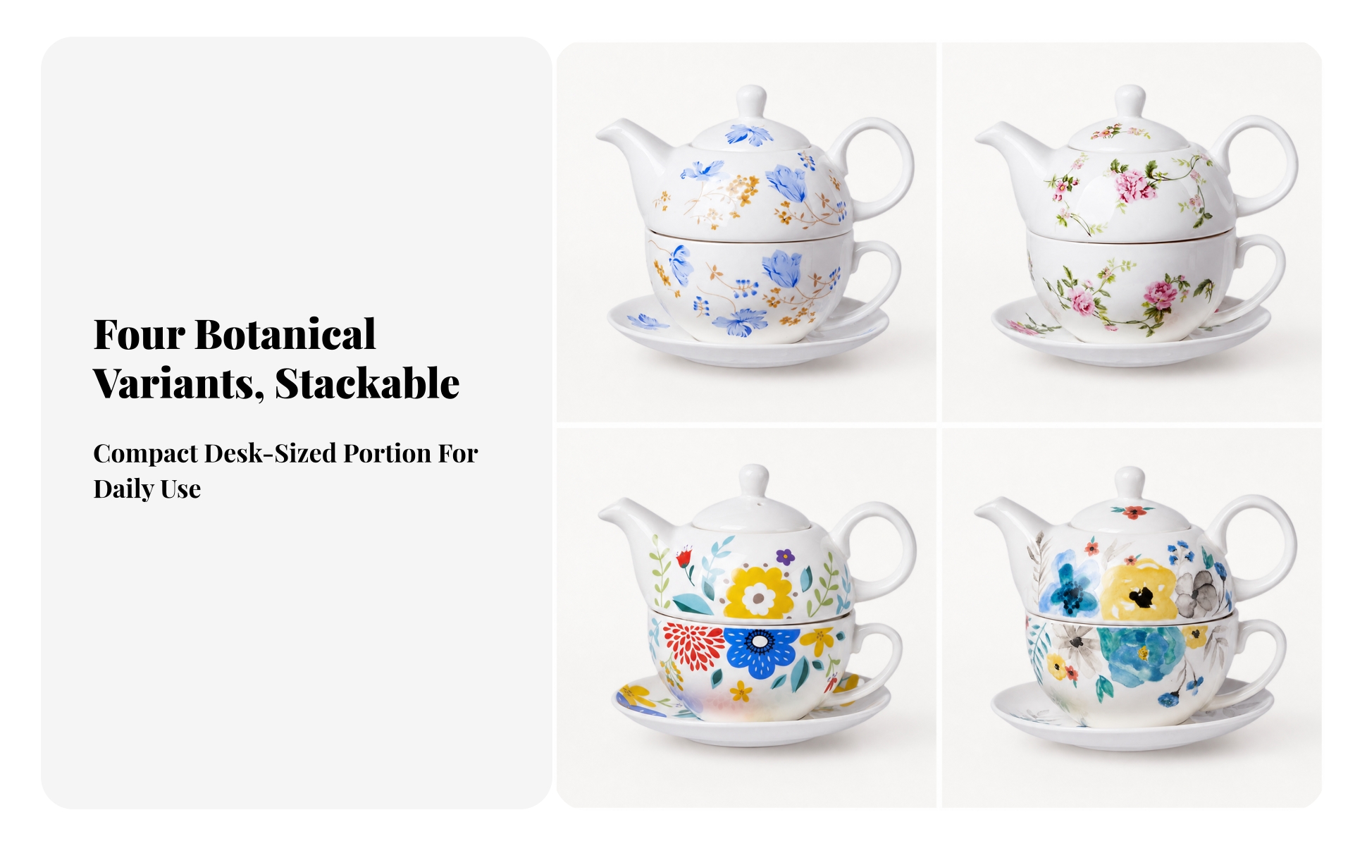 3 Pièces Service à Thé Individuel En Céramique Floral pour Bureau, Pause Détente