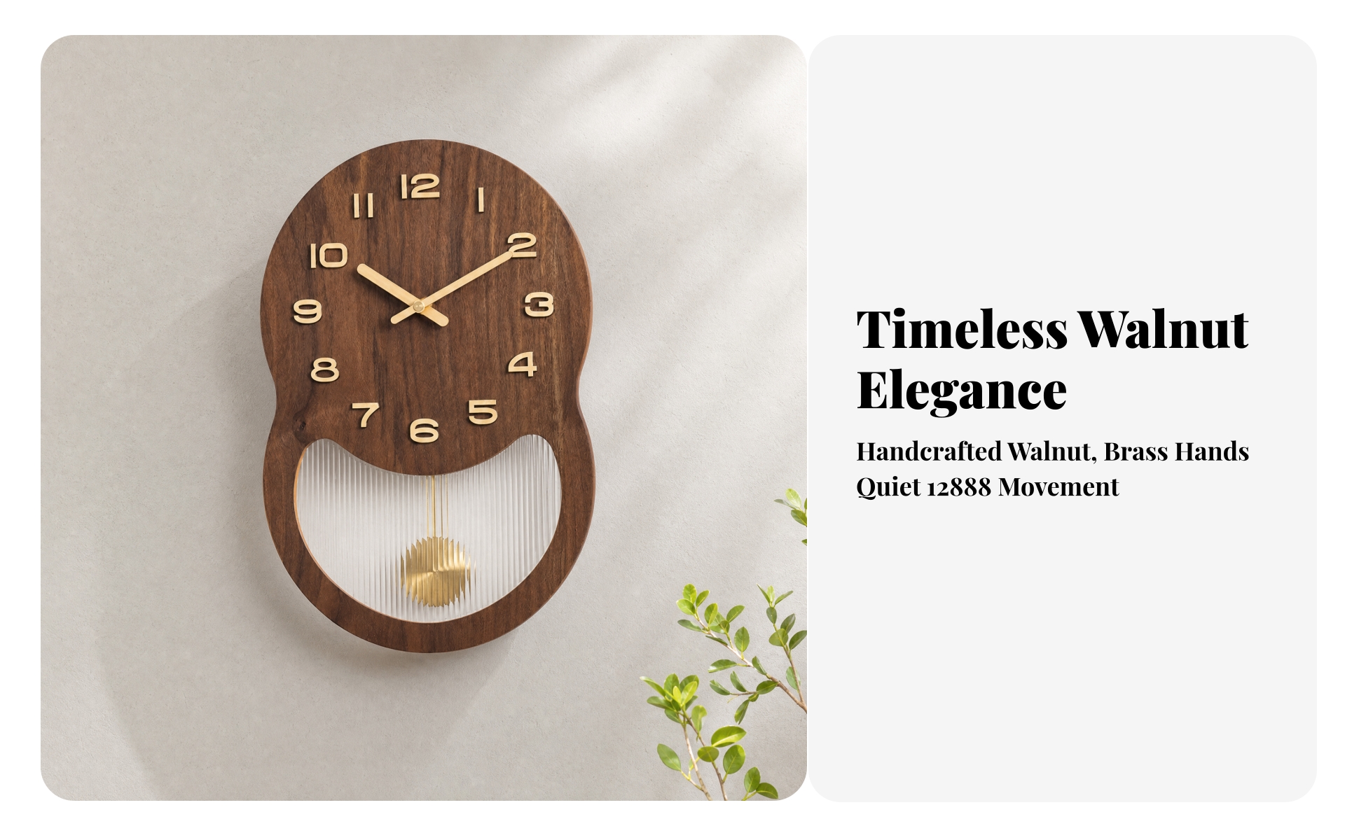 Walnut Wood Pendulum Wall Clock Silent Wooden Wall Clock Decorative for Office